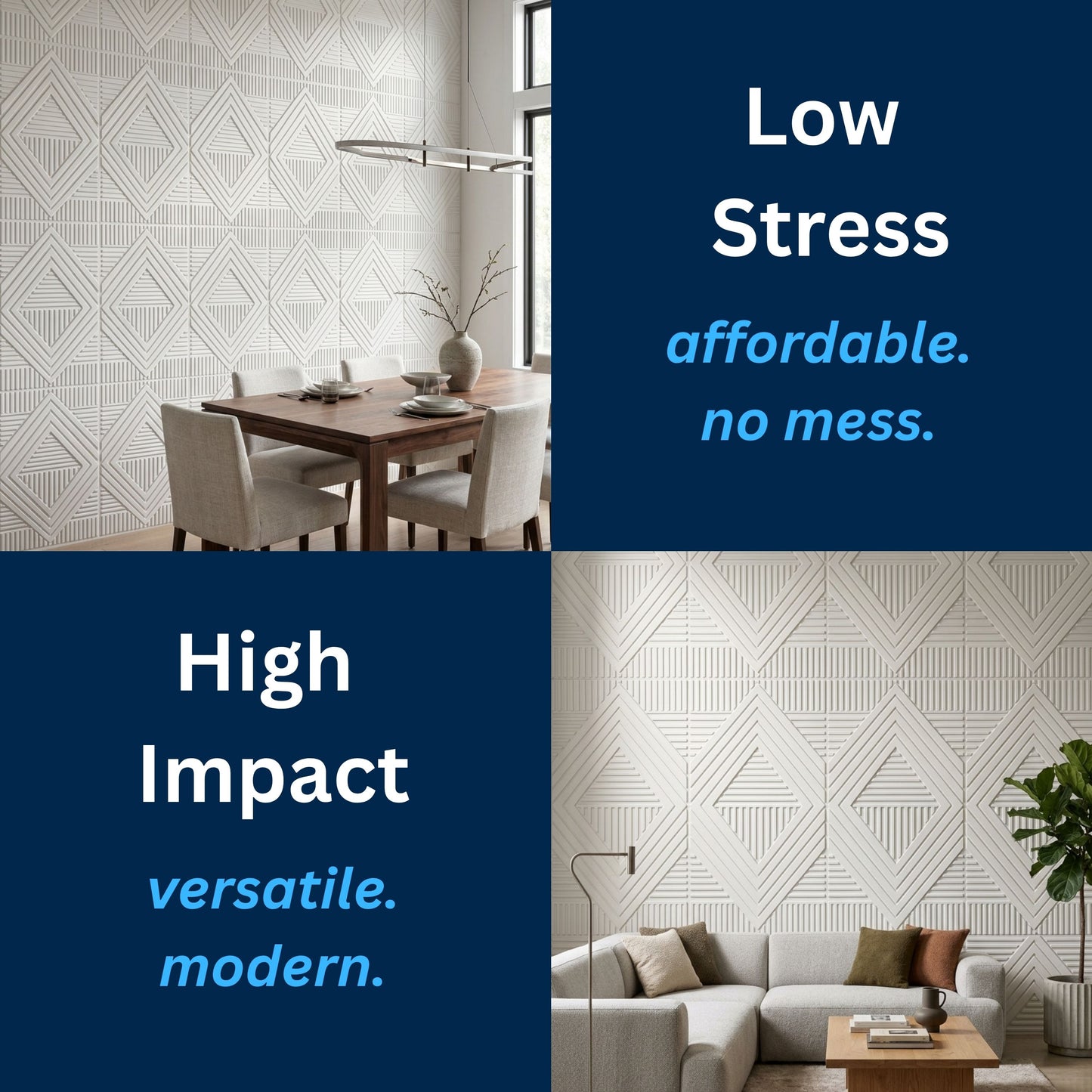 3D Peel and Stick Wall Panels - Soft-Touch Matte Finish, 1.6 ft X 3.4 ft - White