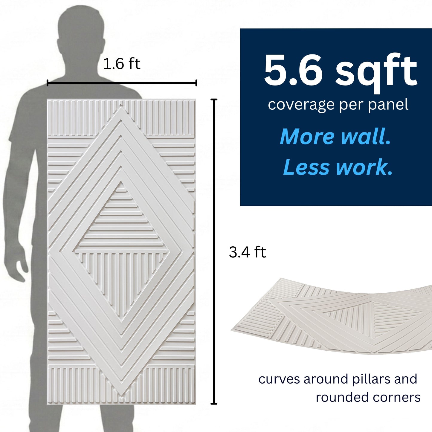 3D Peel and Stick Wall Panels - Soft-Touch Matte Finish, 1.6 ft X 3.4 ft - White