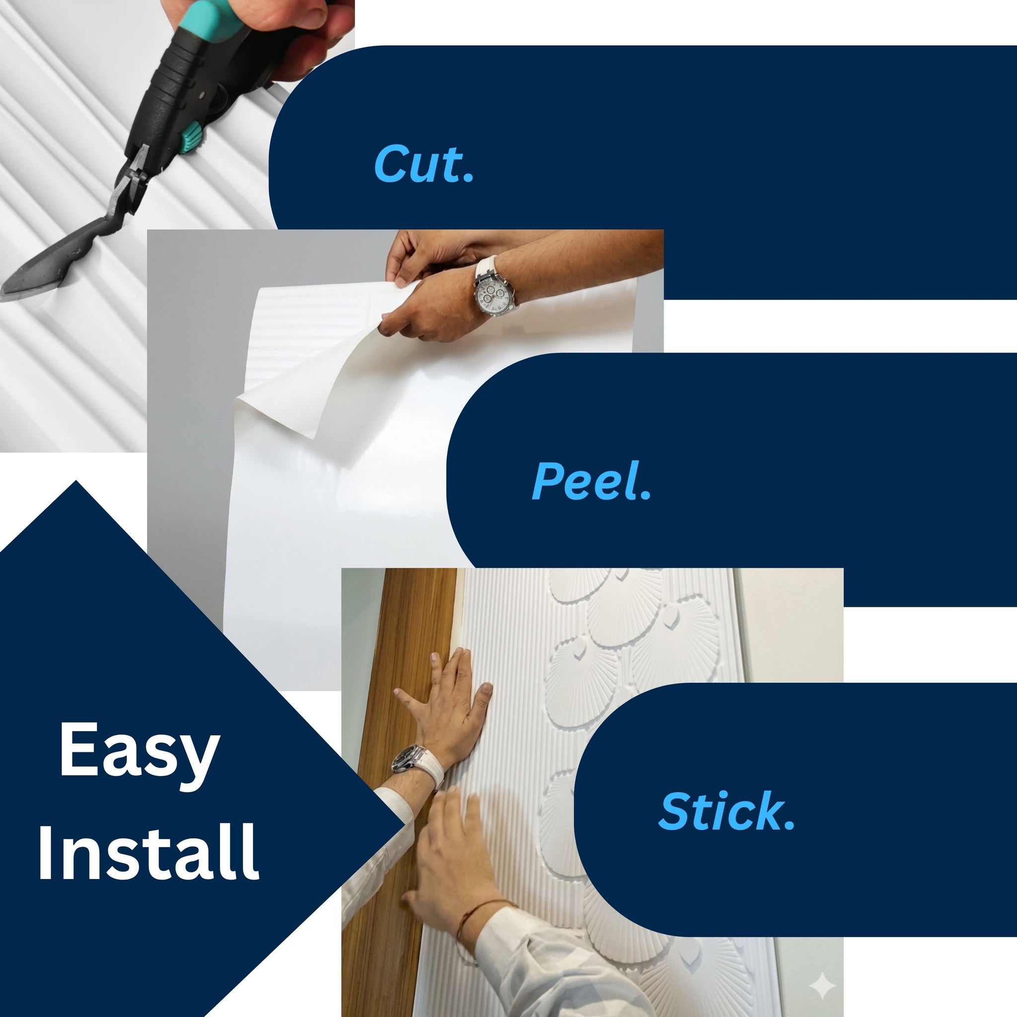 3D Peel and Stick Wall Panels - Soft-Touch Matte Finish, 1.6 ft X 3.4 ft - White