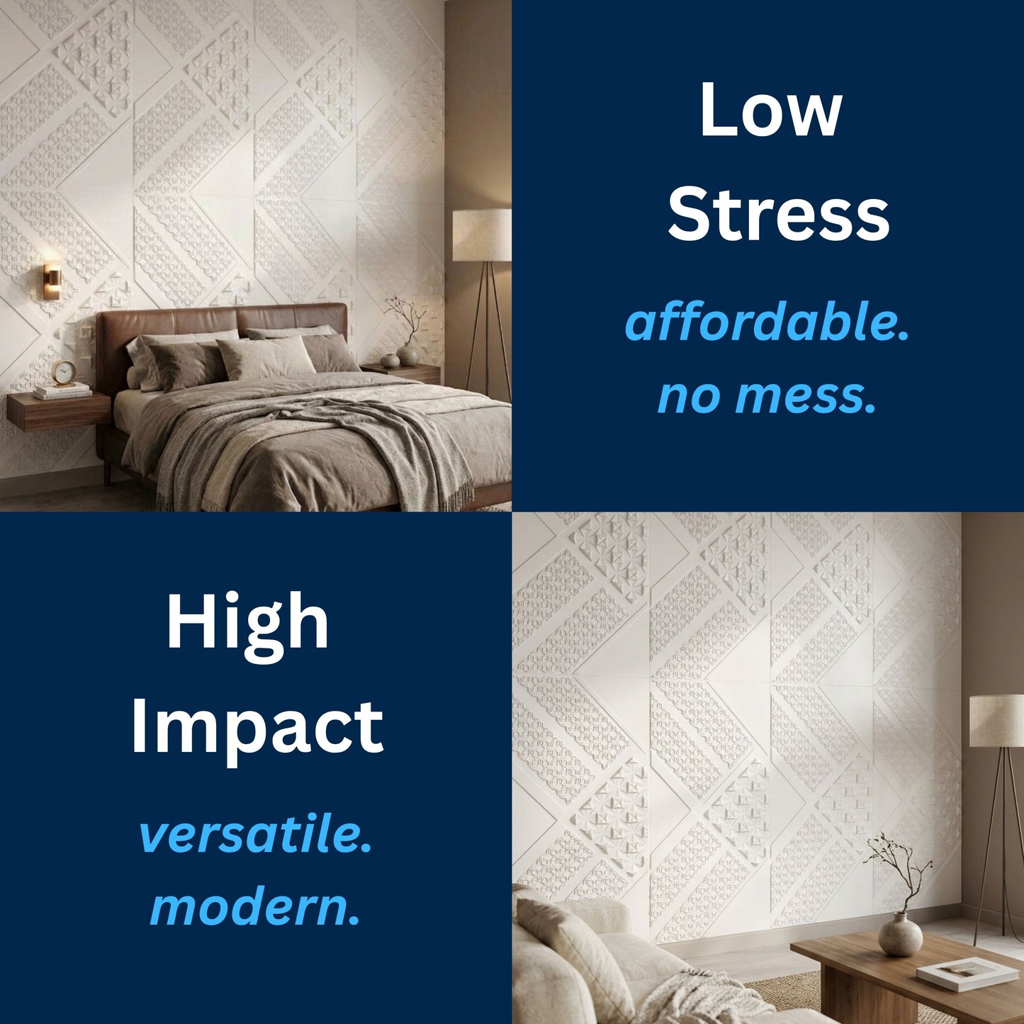 3D Peel and Stick Wall Panels - Soft-Touch Matte Finish, 1.6 ft X 3.4 ft - White
