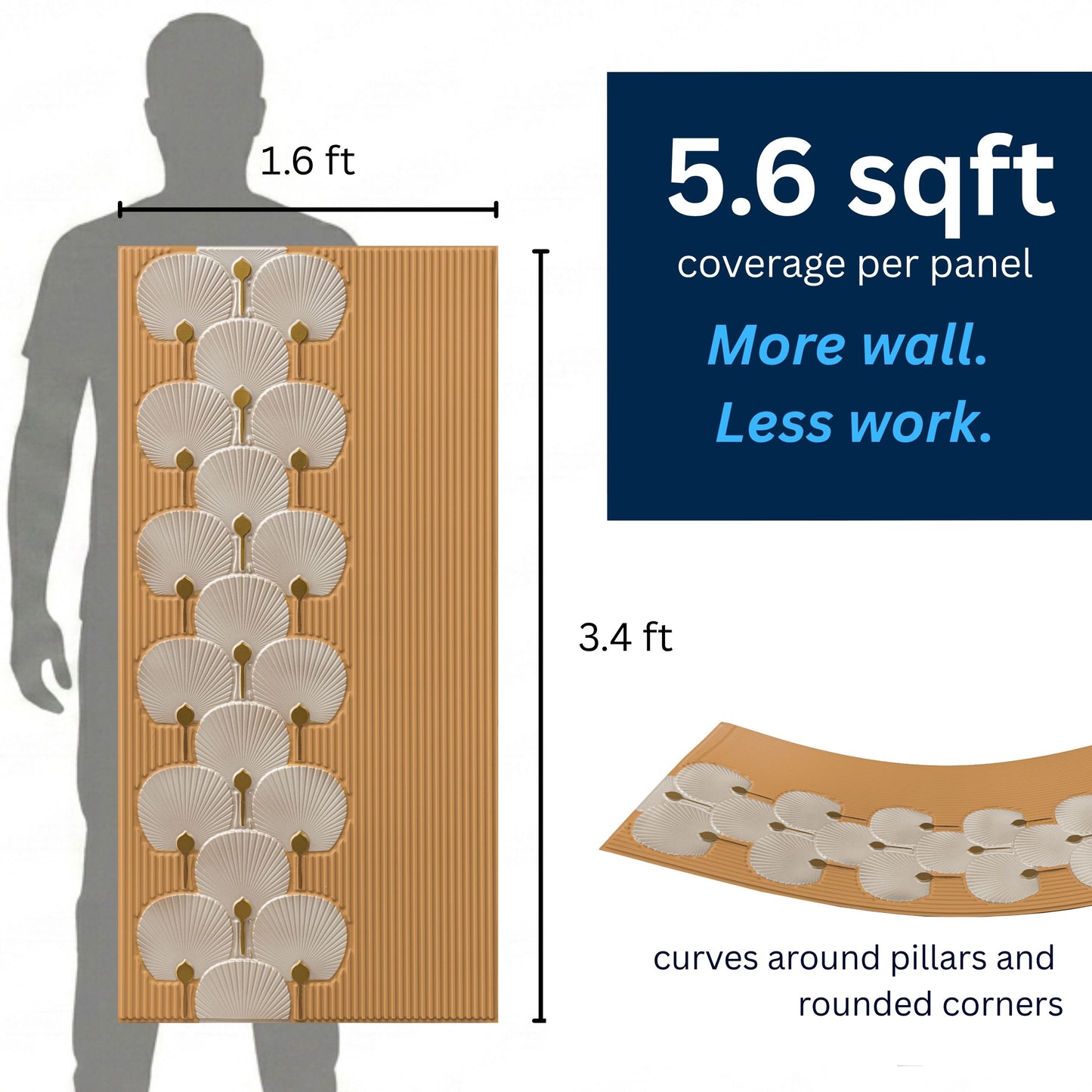 3D Peel and Stick Wall Panels - Soft-Touch Matte Finish, 1.6 ft X 3.4 ft - Almond Sand Silver