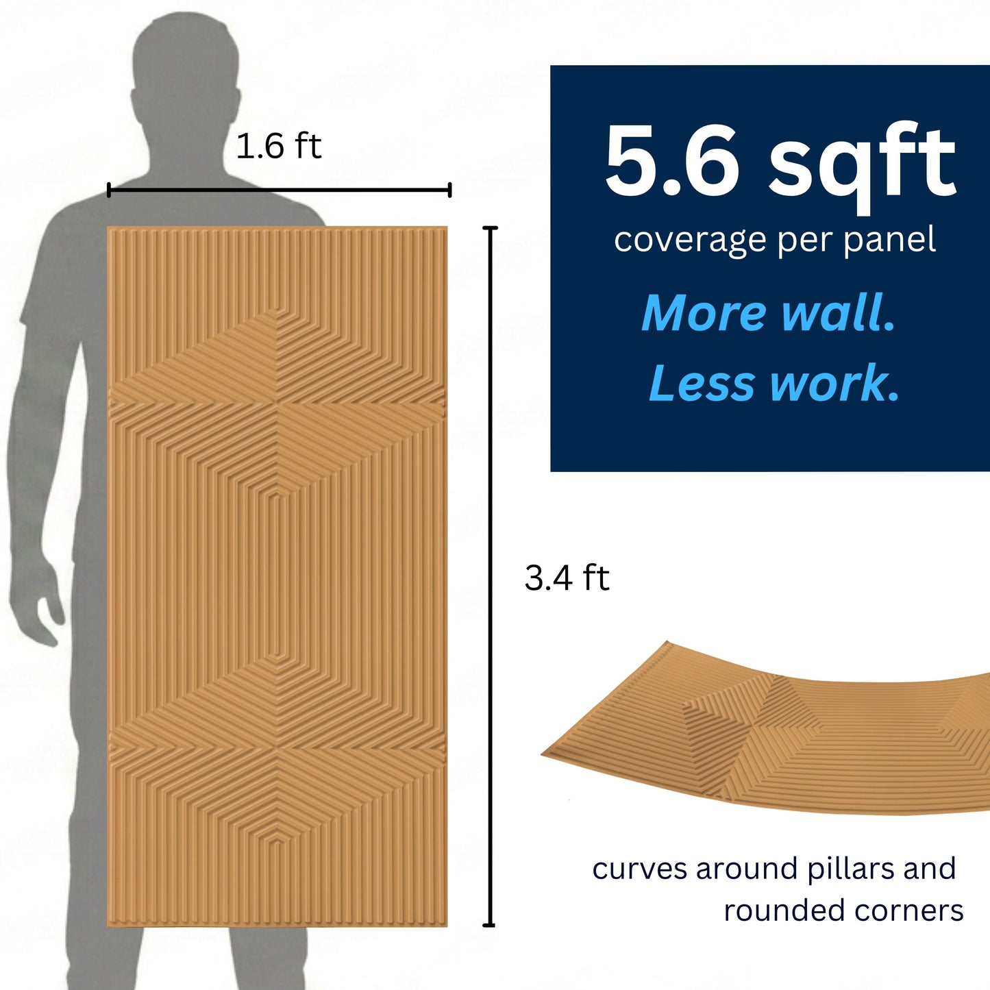 3D Peel and Stick Wall Panels - Soft-Touch Matte Finish, 1.6 ft X 3.4 ft - Almond Sand