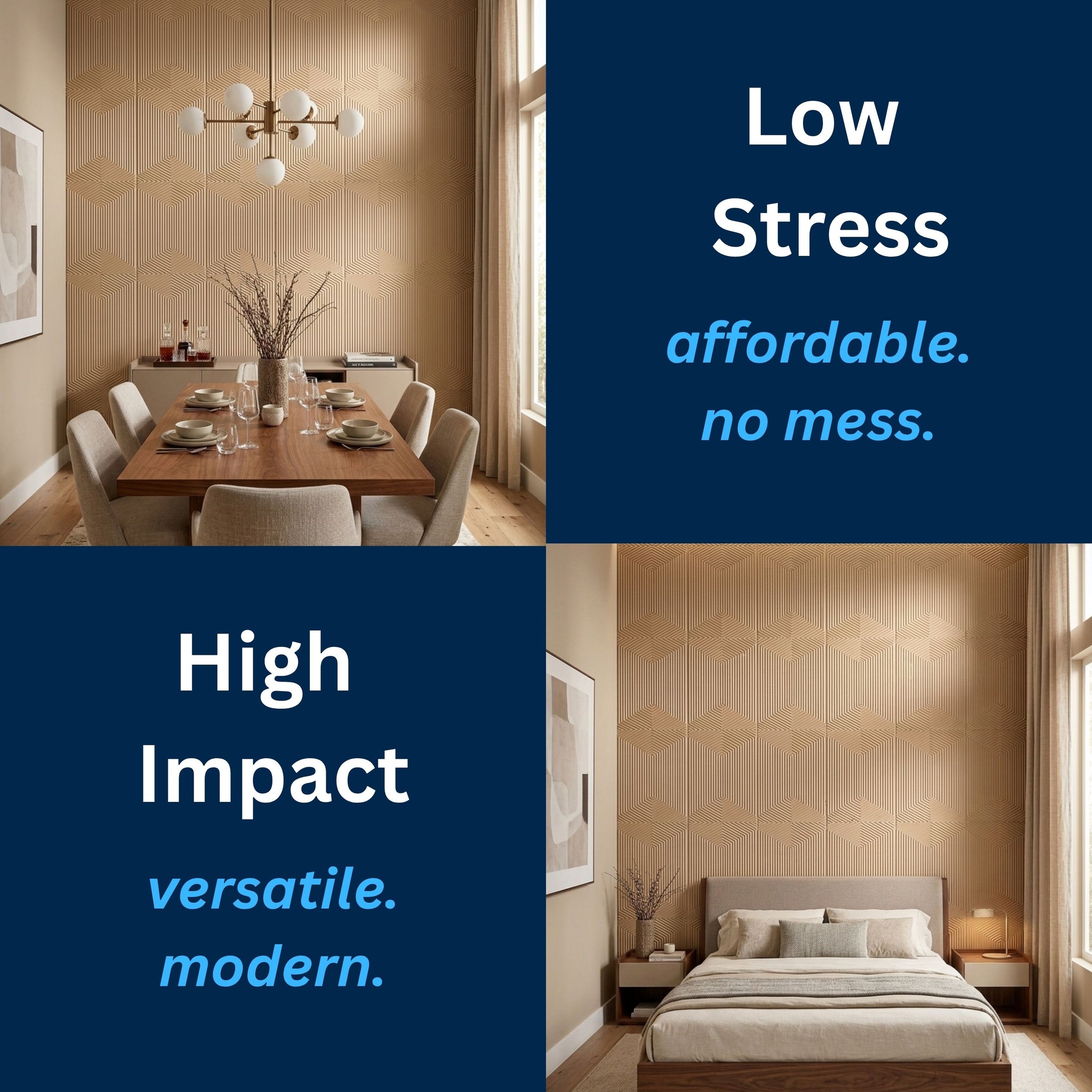 3D Peel and Stick Wall Panels - Soft-Touch Matte Finish, 1.6 ft X 3.4 ft - Moccasin