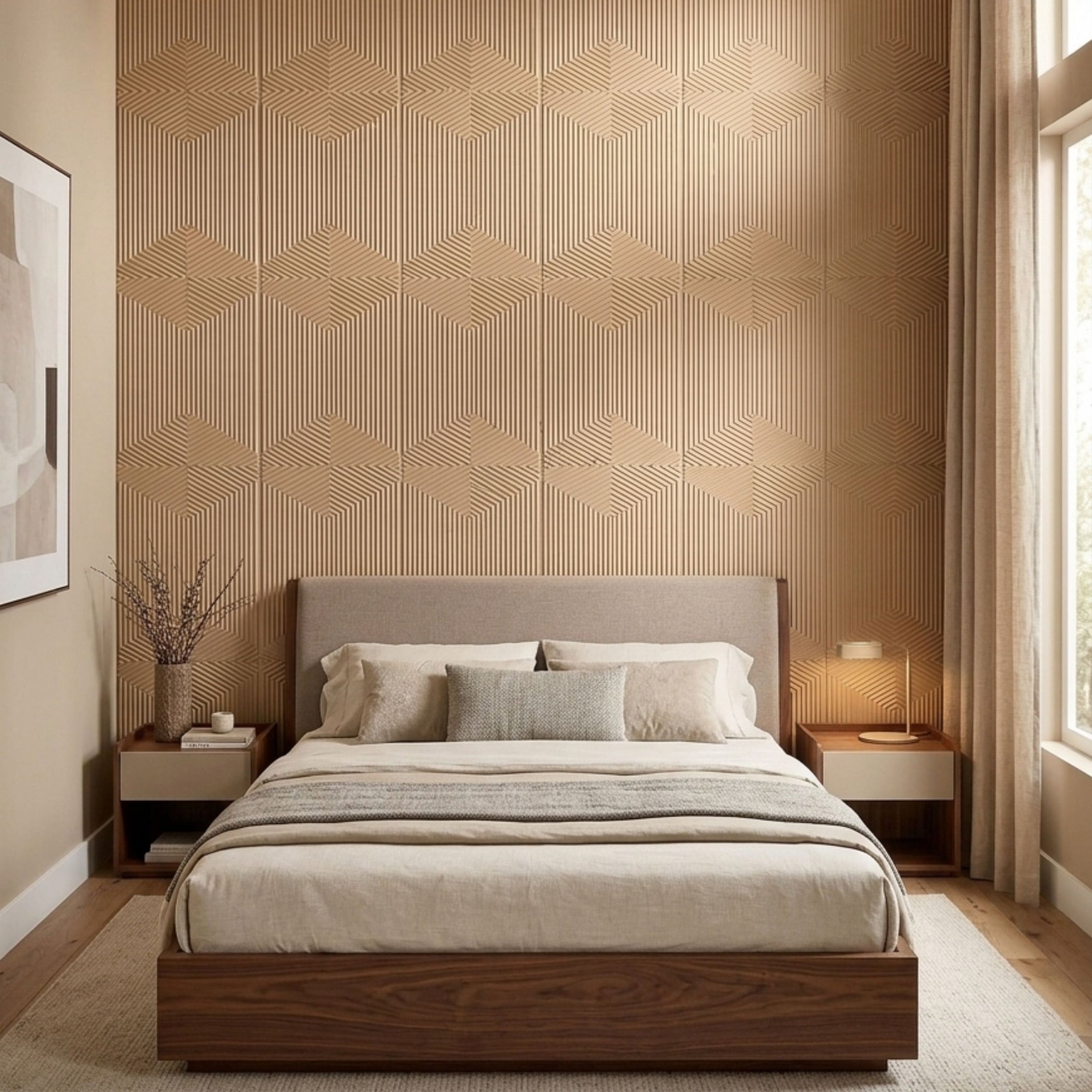 3D Peel and Stick Wall Panels - Soft-Touch Matte Finish, 1.6 ft X 3.4 ft - Moccasin
