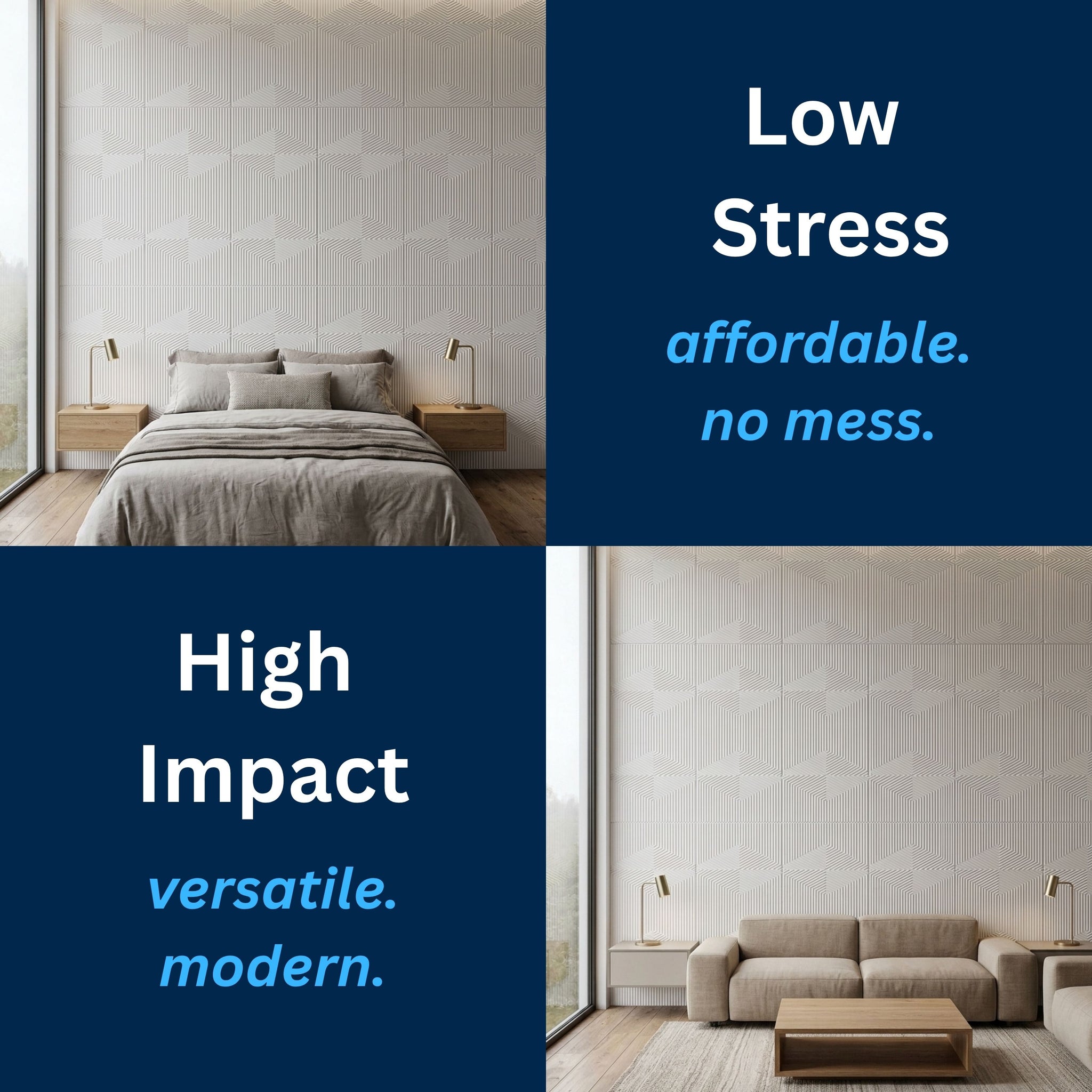 3D Peel and Stick Wall Panels - Soft-Touch Matte Finish, 1.6 ft X 3.4 ft - White