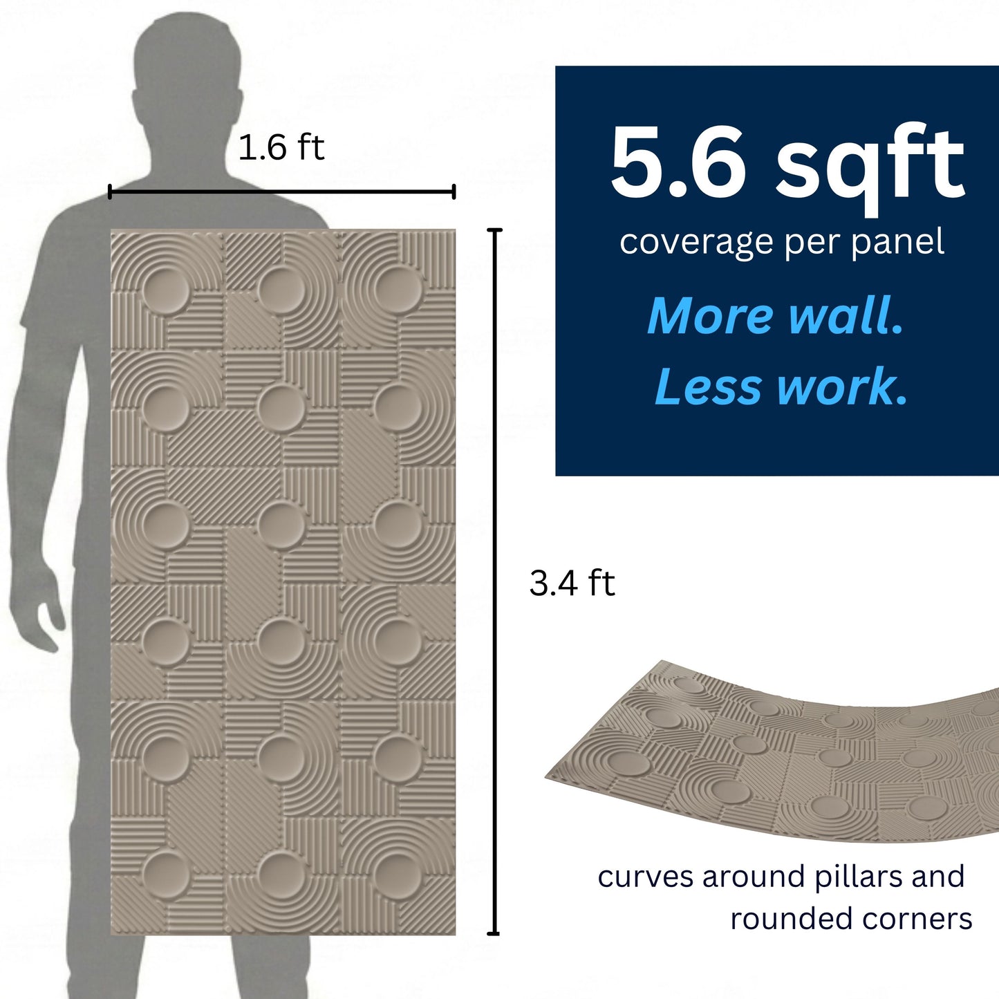 3D Peel and Stick Wall Panels - Soft-Touch Matte Finish, 1.6 ft X 3.4 ft - Alpaca Grey