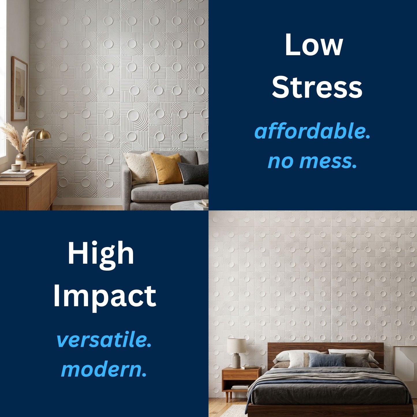 3D Peel and Stick Wall Panels - Soft-Touch Matte Finish, 1.6 ft X 3.4 ft - White