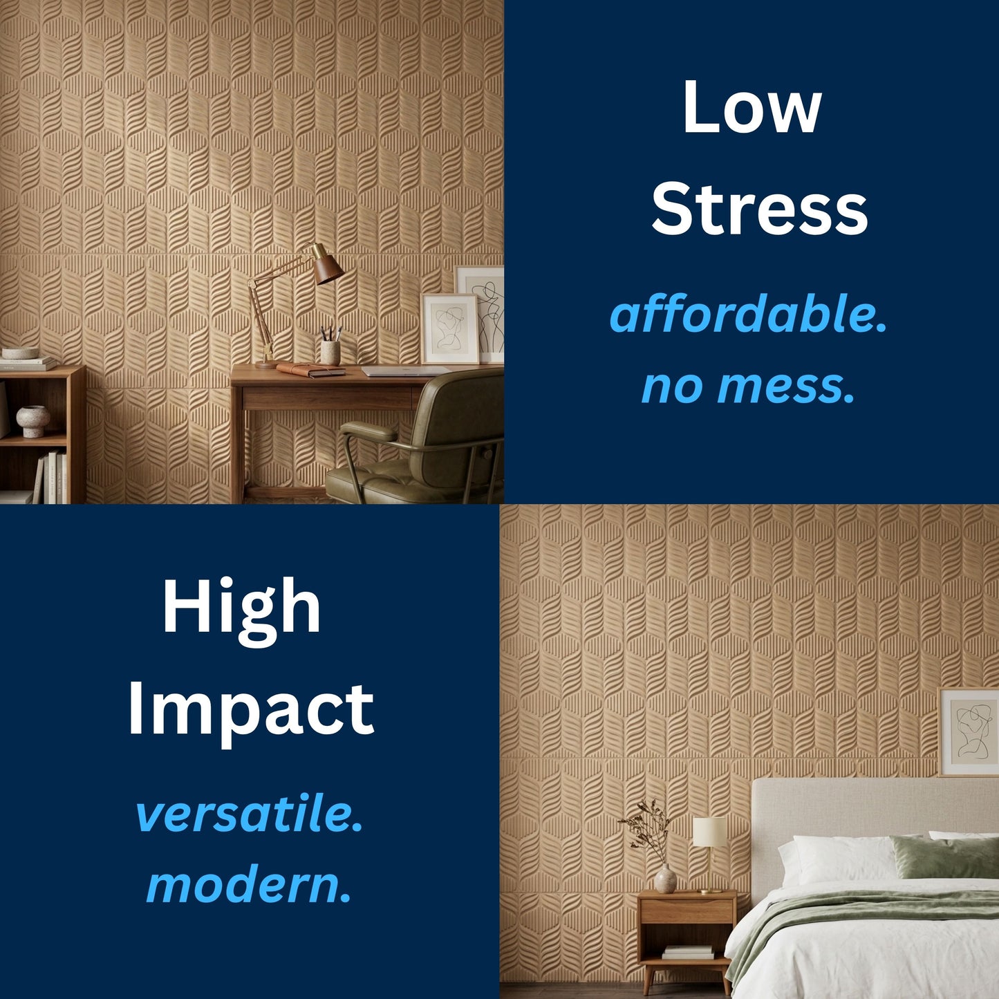 3D Peel and Stick Wall Panels - Soft-Touch Matte Finish, 1.6 ft X 3.4 ft - Moccasin