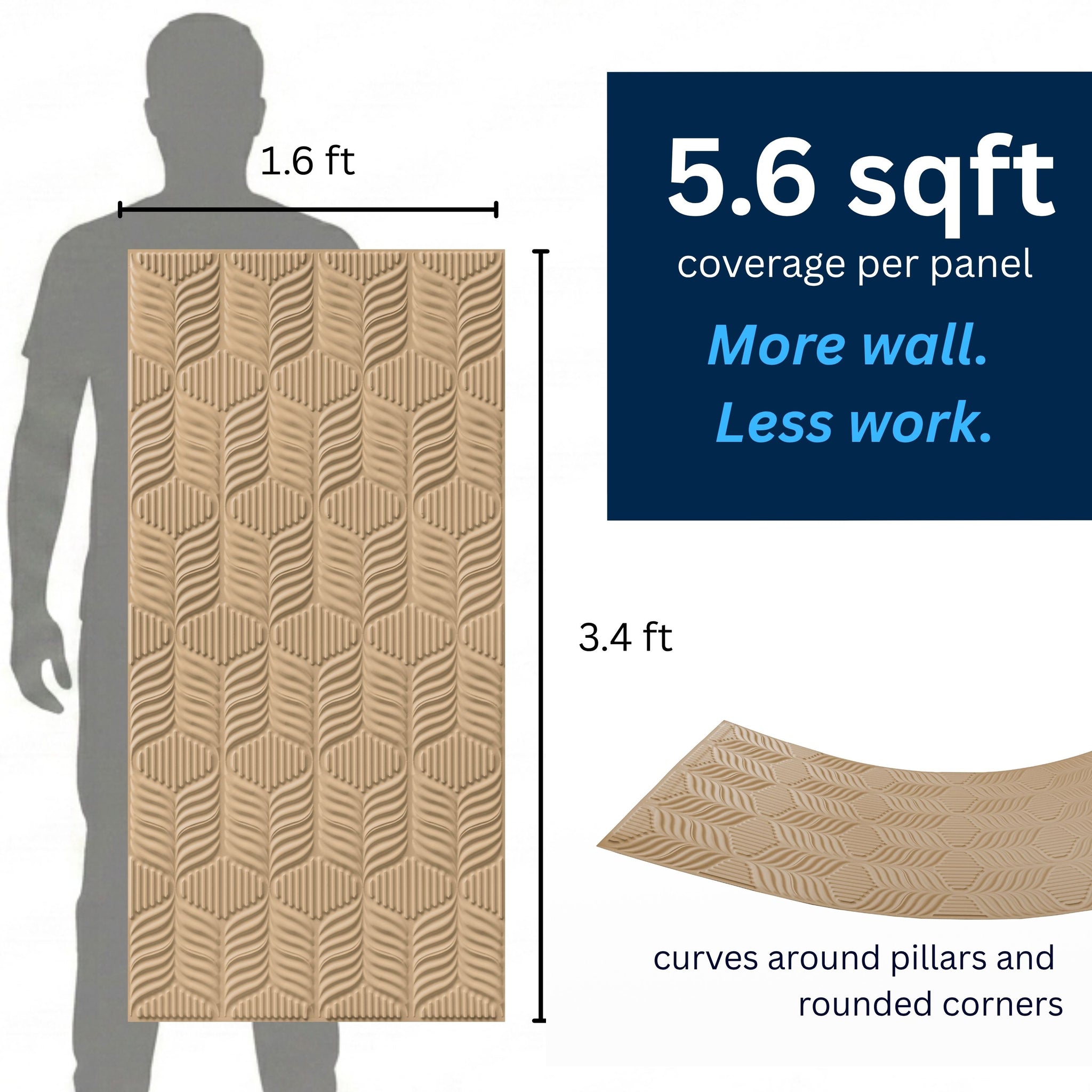 3D Peel and Stick Wall Panels - Soft-Touch Matte Finish, 1.6 ft X 3.4 ft - Moccasin