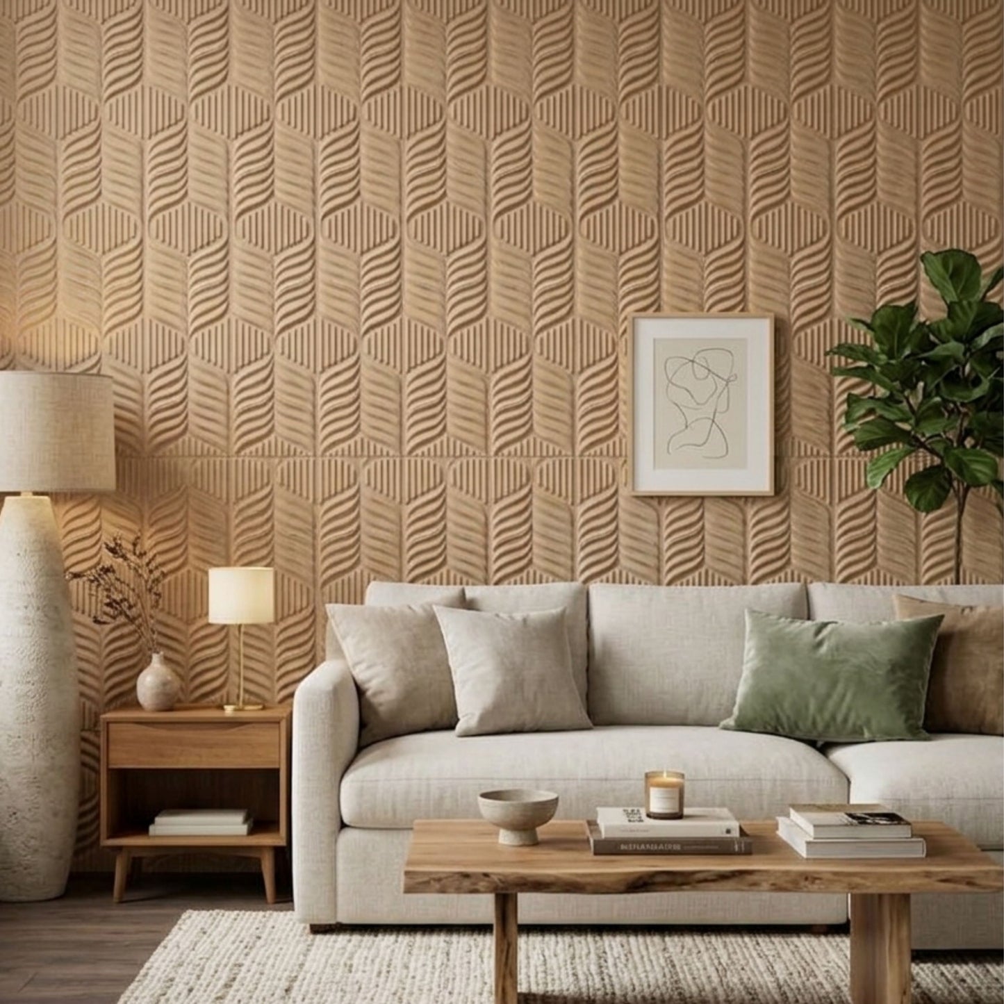 3D Peel and Stick Wall Panels - Soft-Touch Matte Finish, 1.6 ft X 3.4 ft - Moccasin