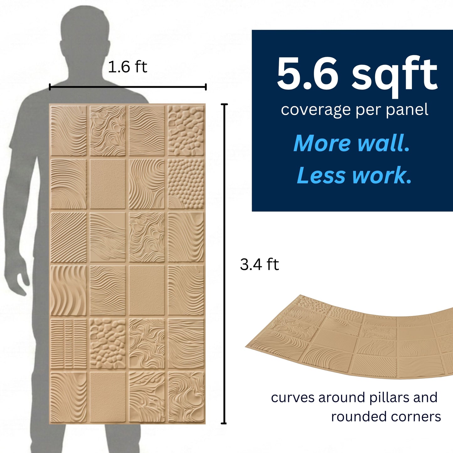 3D Peel and Stick Wall Panels - Soft-Touch Matte Finish, 1.6 ft X 3.4 ft - Moccasin