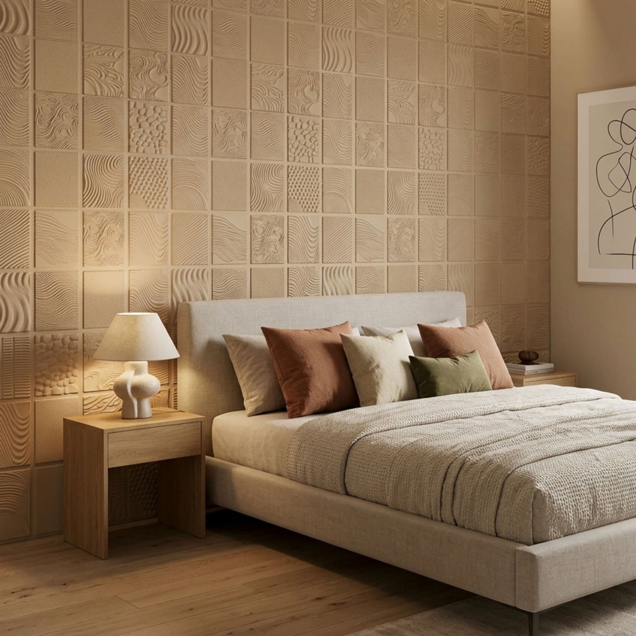 3D Peel and Stick Wall Panels - Soft-Touch Matte Finish, 1.6 ft X 3.4 ft - Moccasin