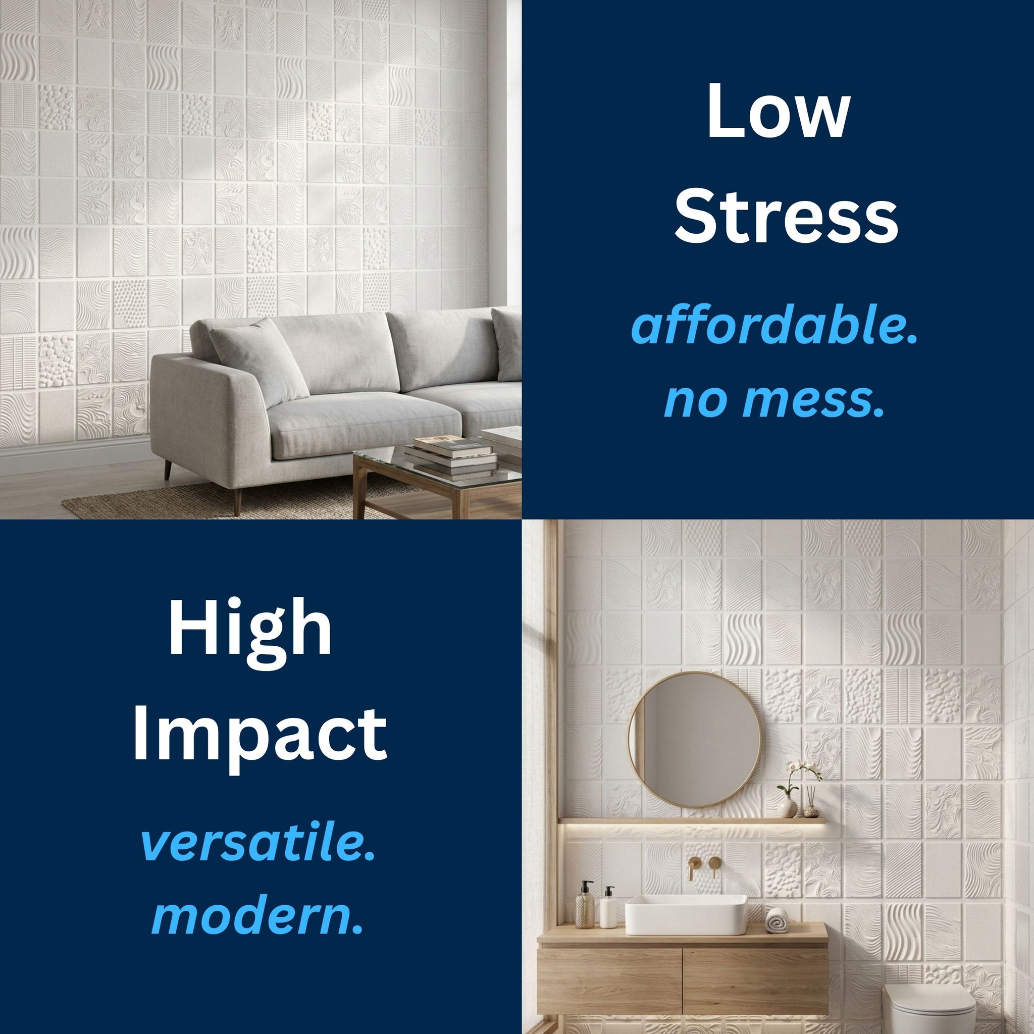 3D Peel and Stick Wall Panels - Soft-Touch Matte Finish, 1.6 ft X 3.4 ft - White