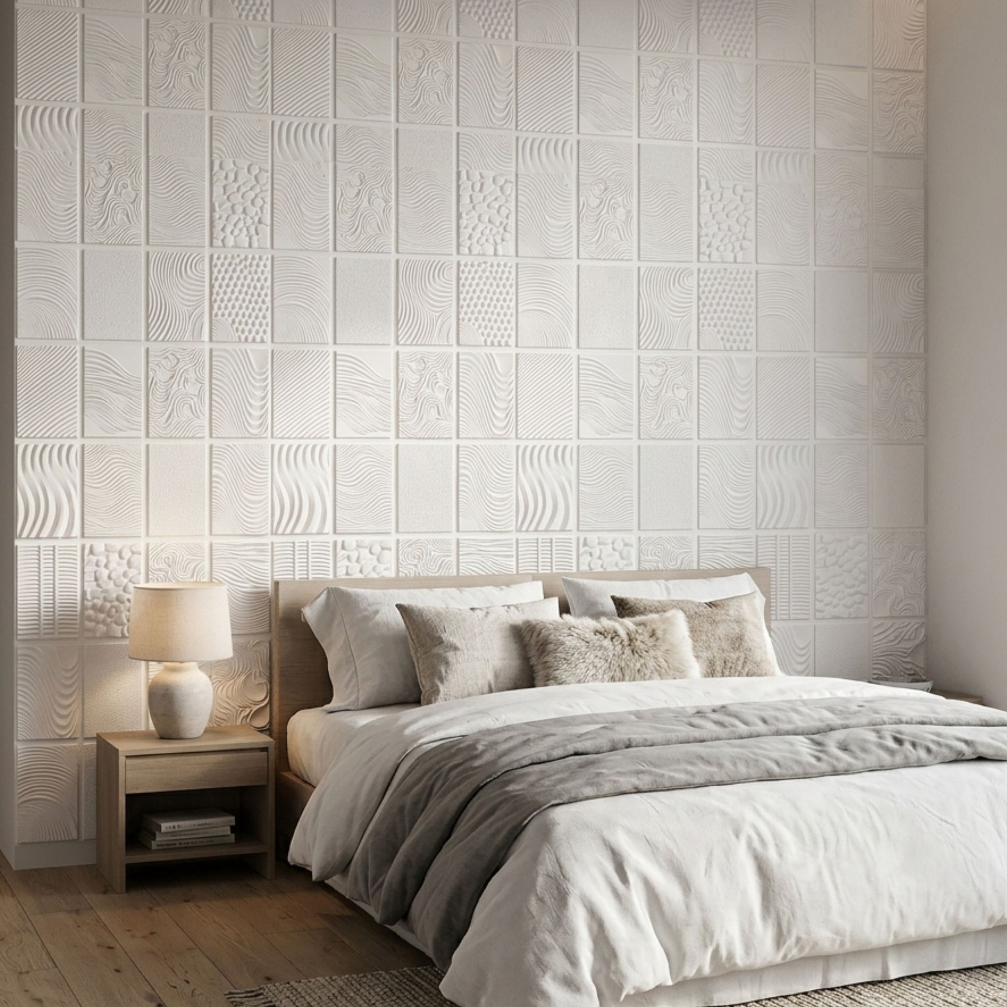 3D Peel and Stick Wall Panels - Soft-Touch Matte Finish, 1.6 ft X 3.4 ft - White