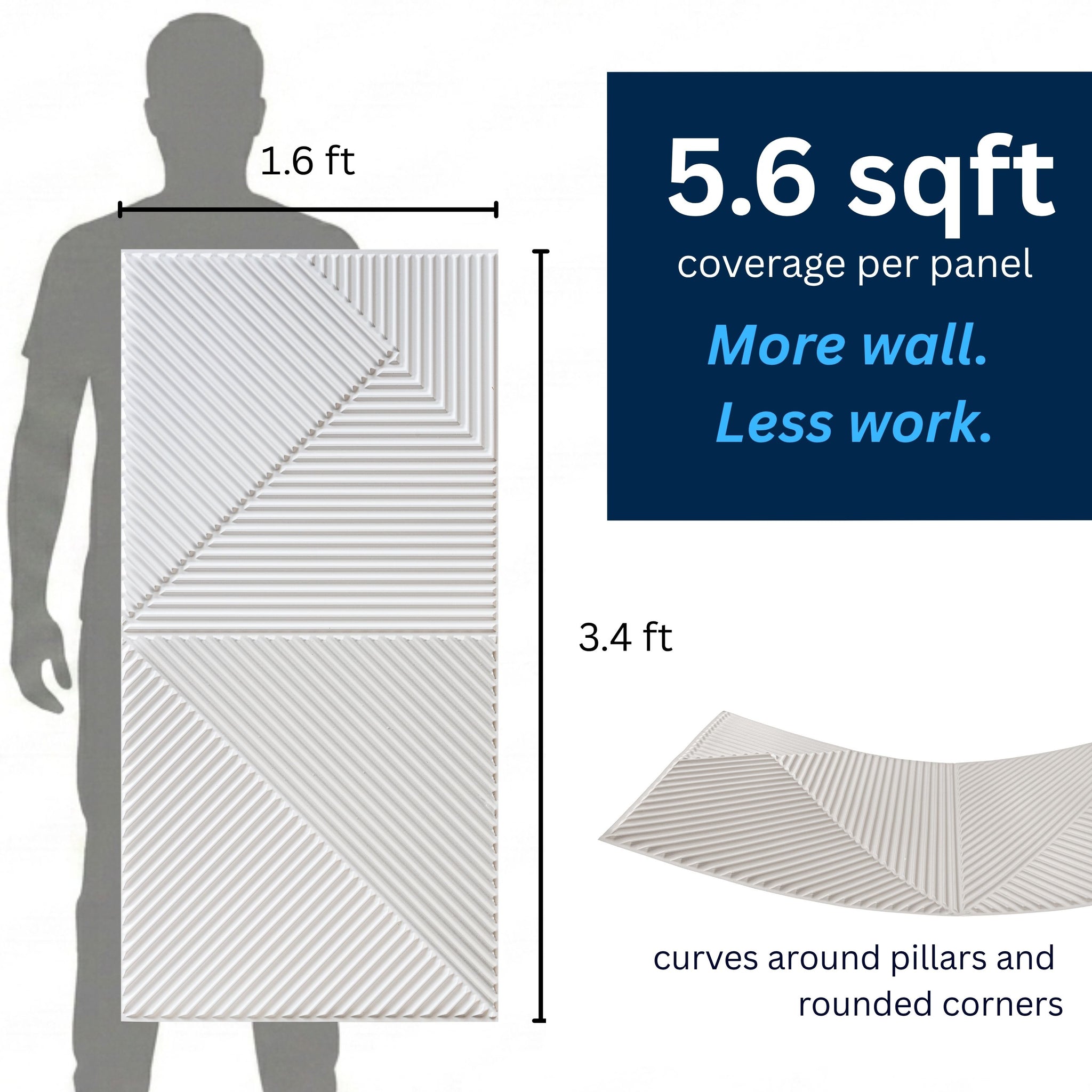 3D Peel and Stick Wall Panels - Soft-Touch Matte Finish, 1.6 ft X 3.4 ft - White