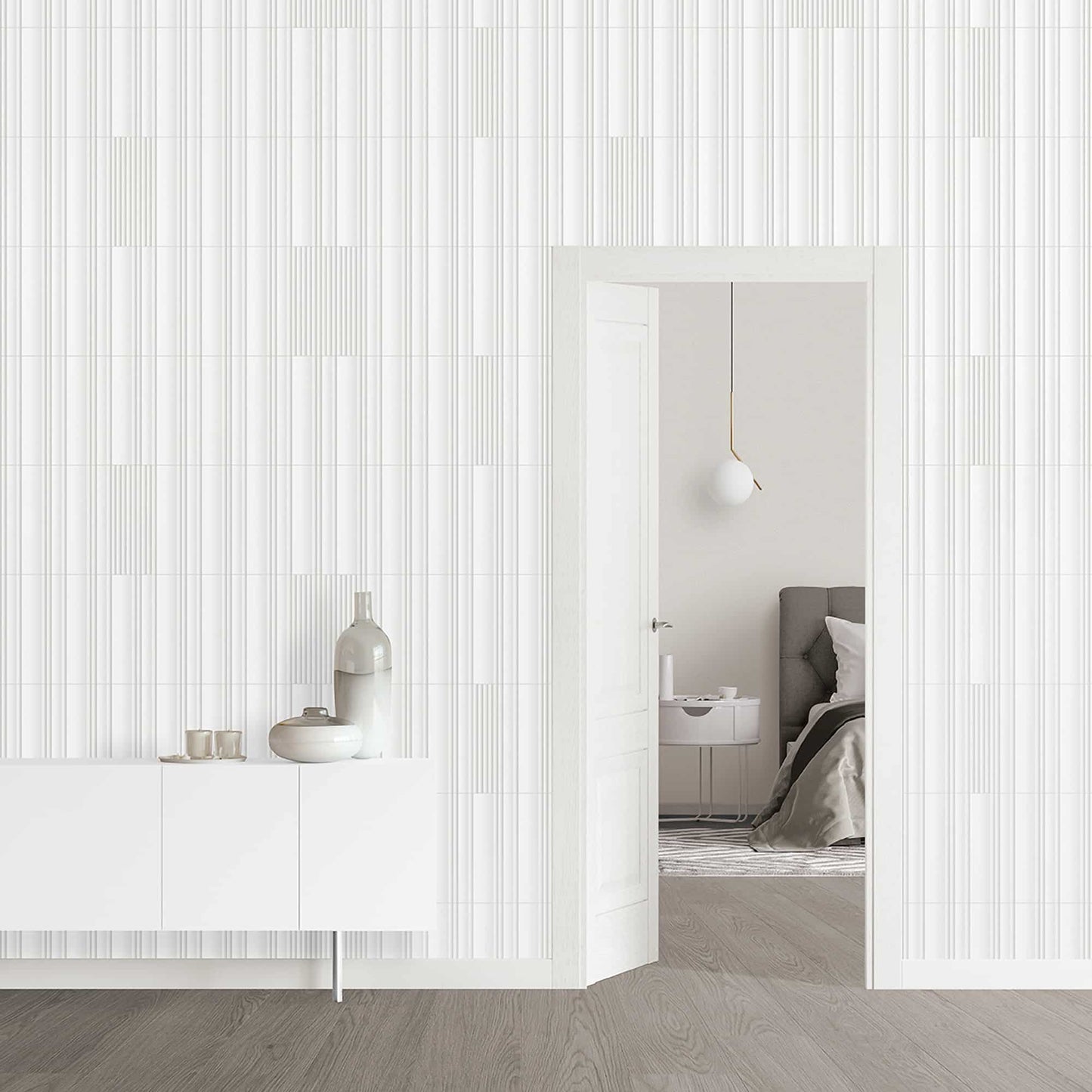Textured Wallpaper Stripes in White|Grey