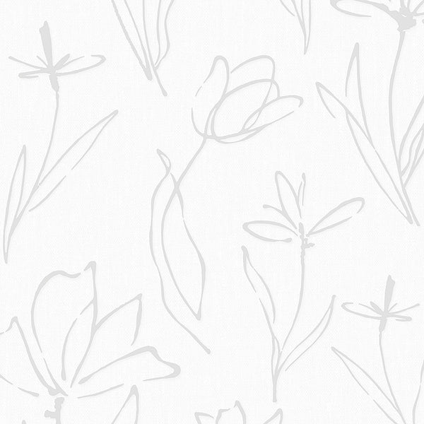 Textured Wallpaper Floral in White|Silver