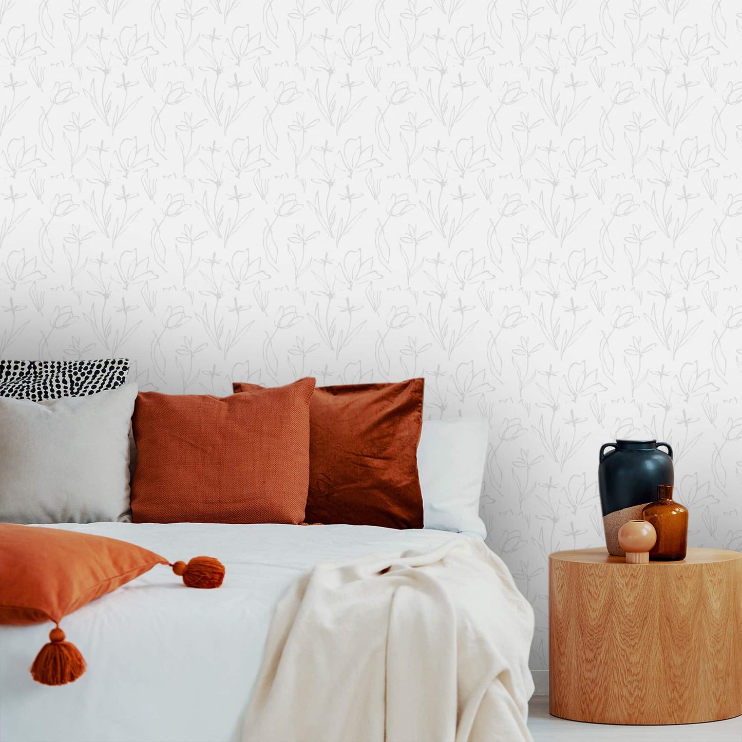 Textured Wallpaper Floral in White|Silver