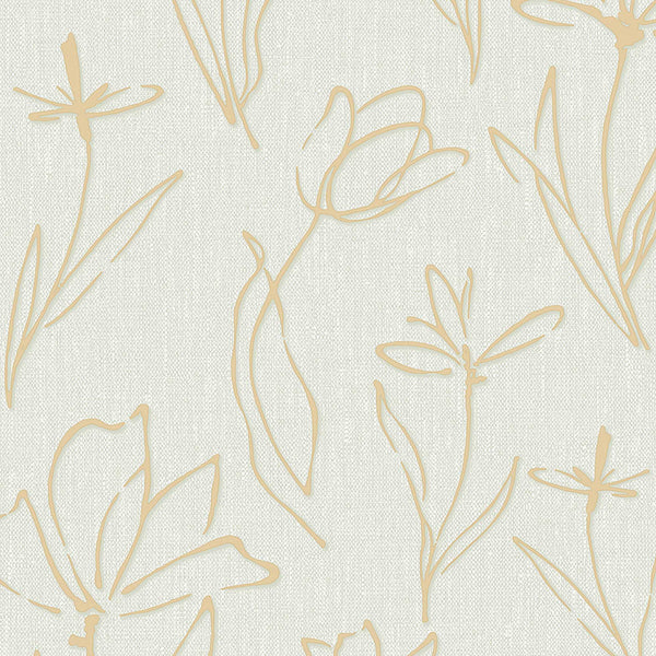 Textured Wallpaper Floral in Light Green|Gold
