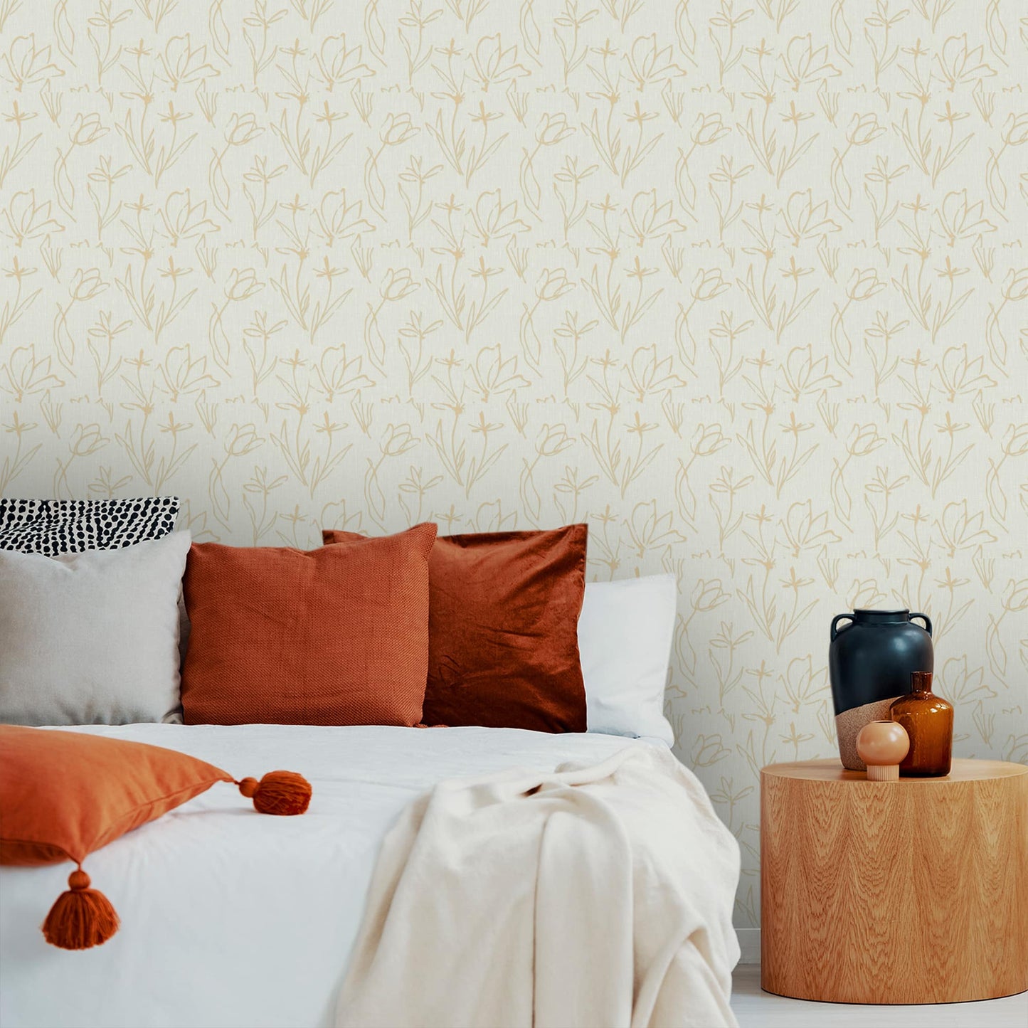 Textured Wallpaper Floral in Light Green|Gold