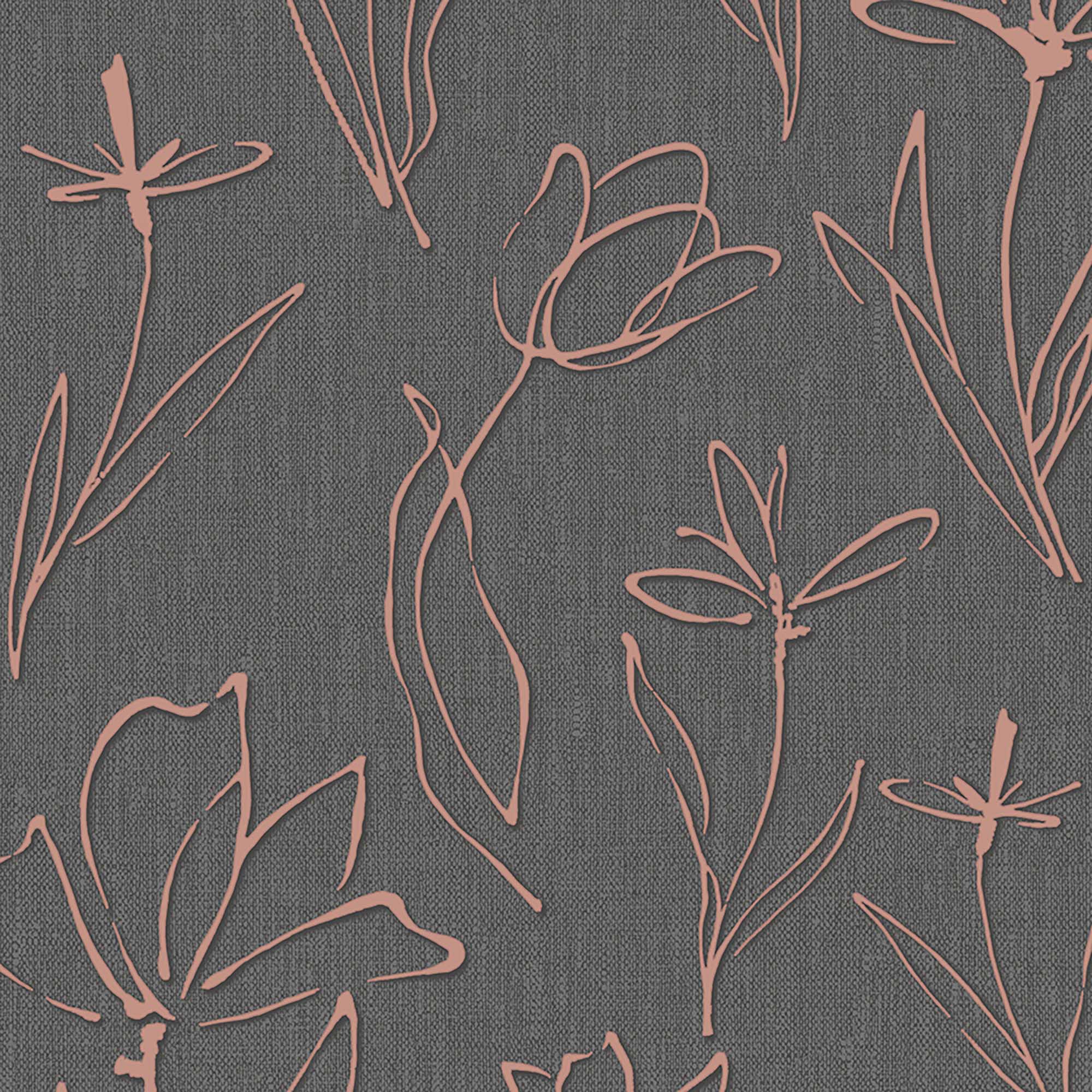 Textured Wallpaper Floral in Black|Rose Gold|Pink