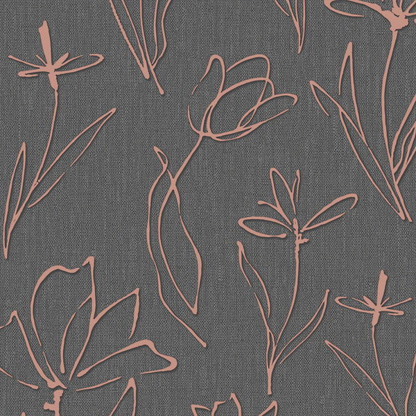 Textured Wallpaper Floral in Black|Rose Gold|Pink