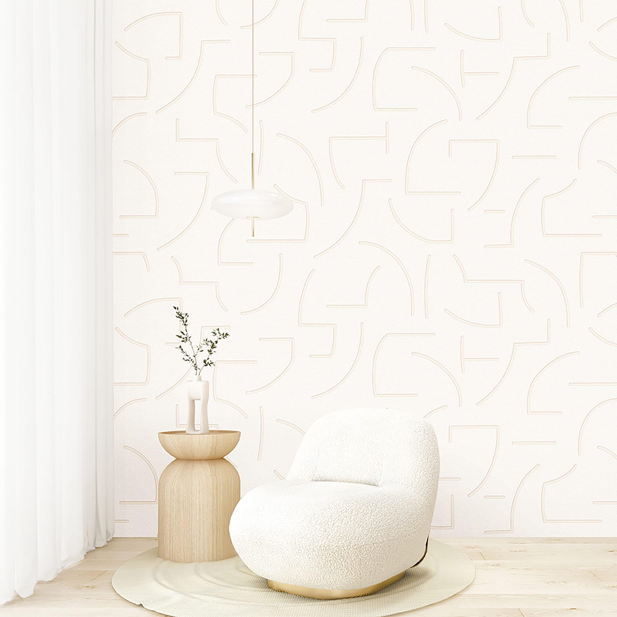 Textured Wallpaper Geometric in White|Sand