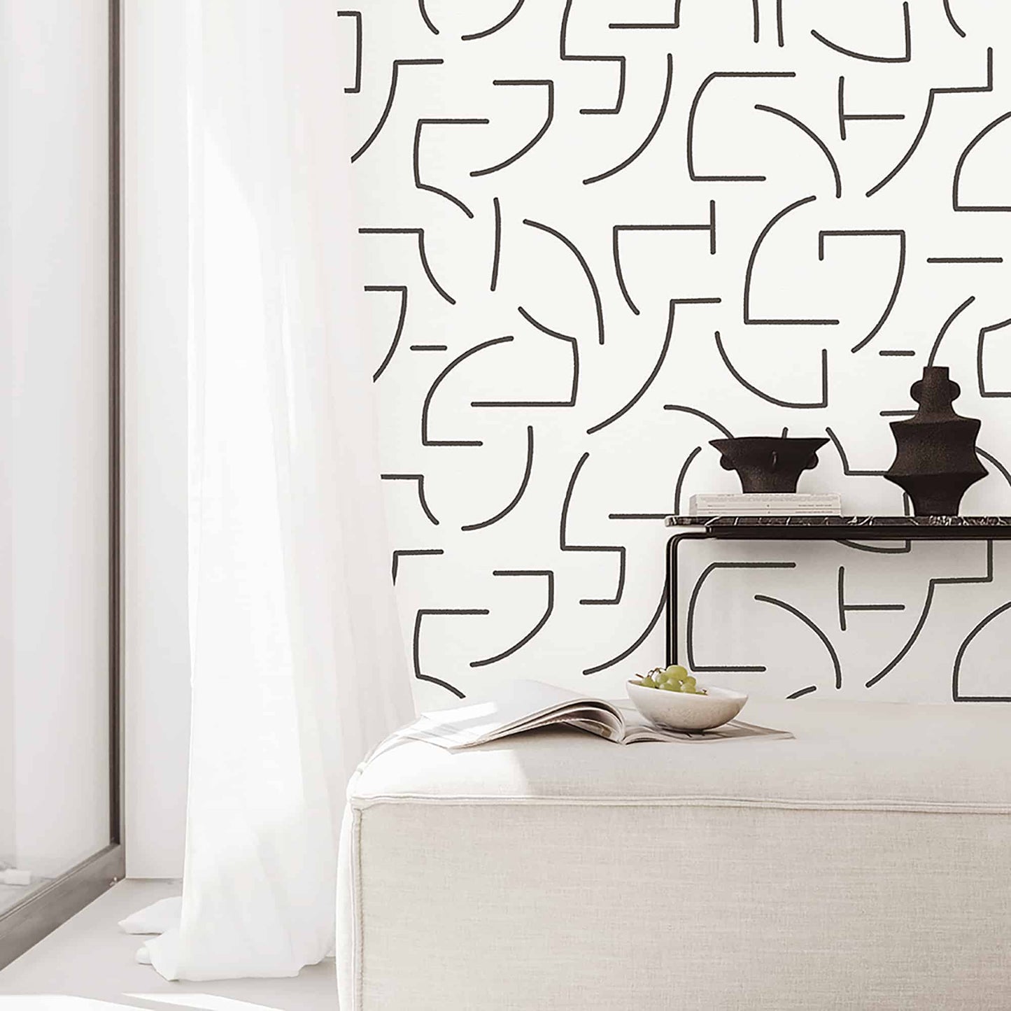 Textured Wallpaper Geometric in White|Black