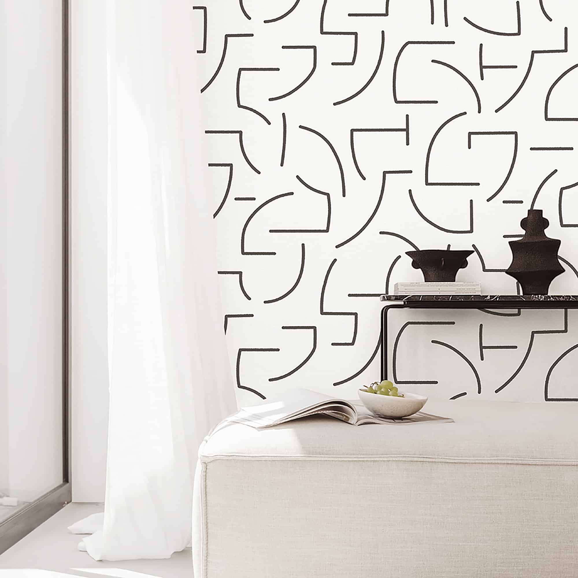 Textured Wallpaper Geometric in White|Black