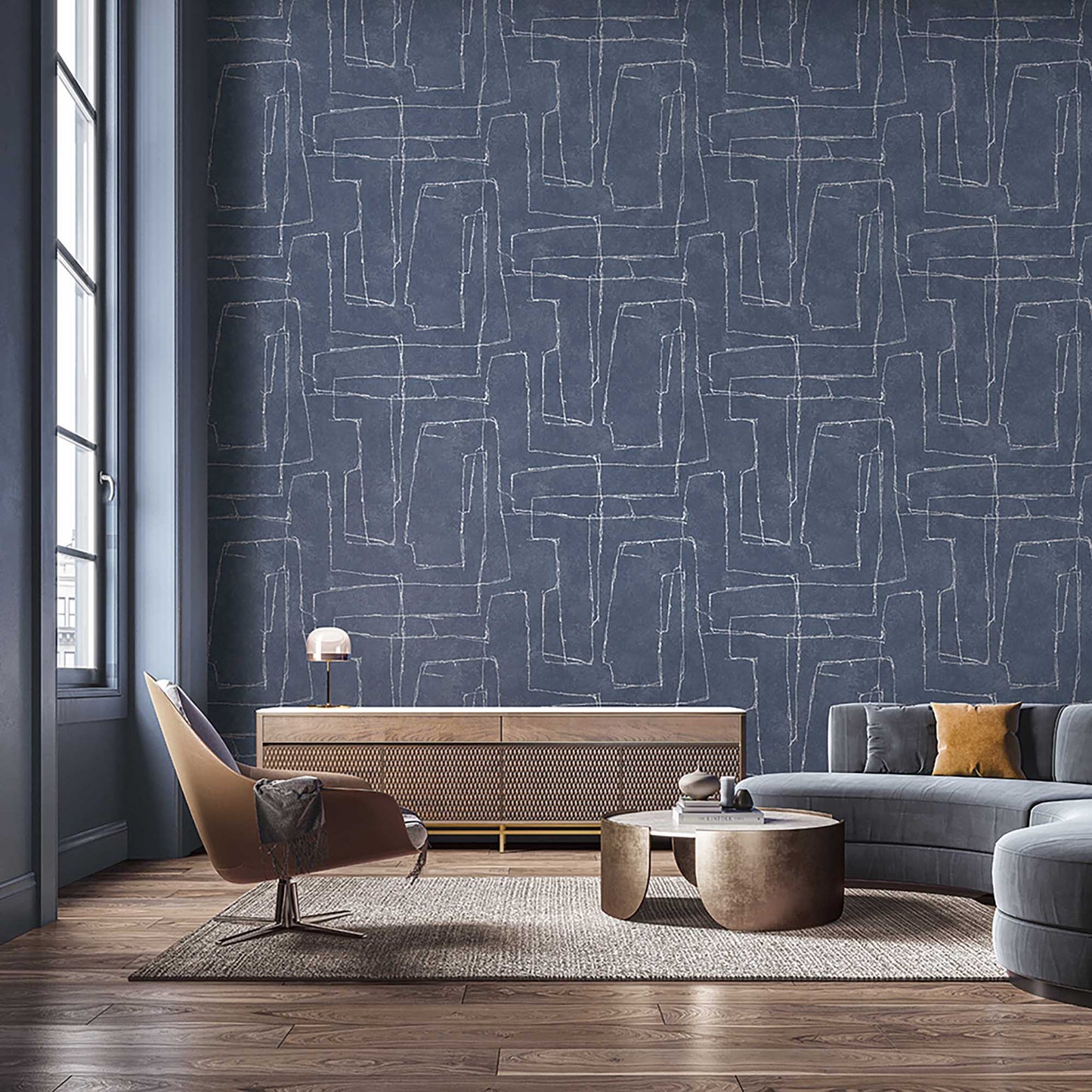 Textured Wallpaper Abstract in Blue|Silver