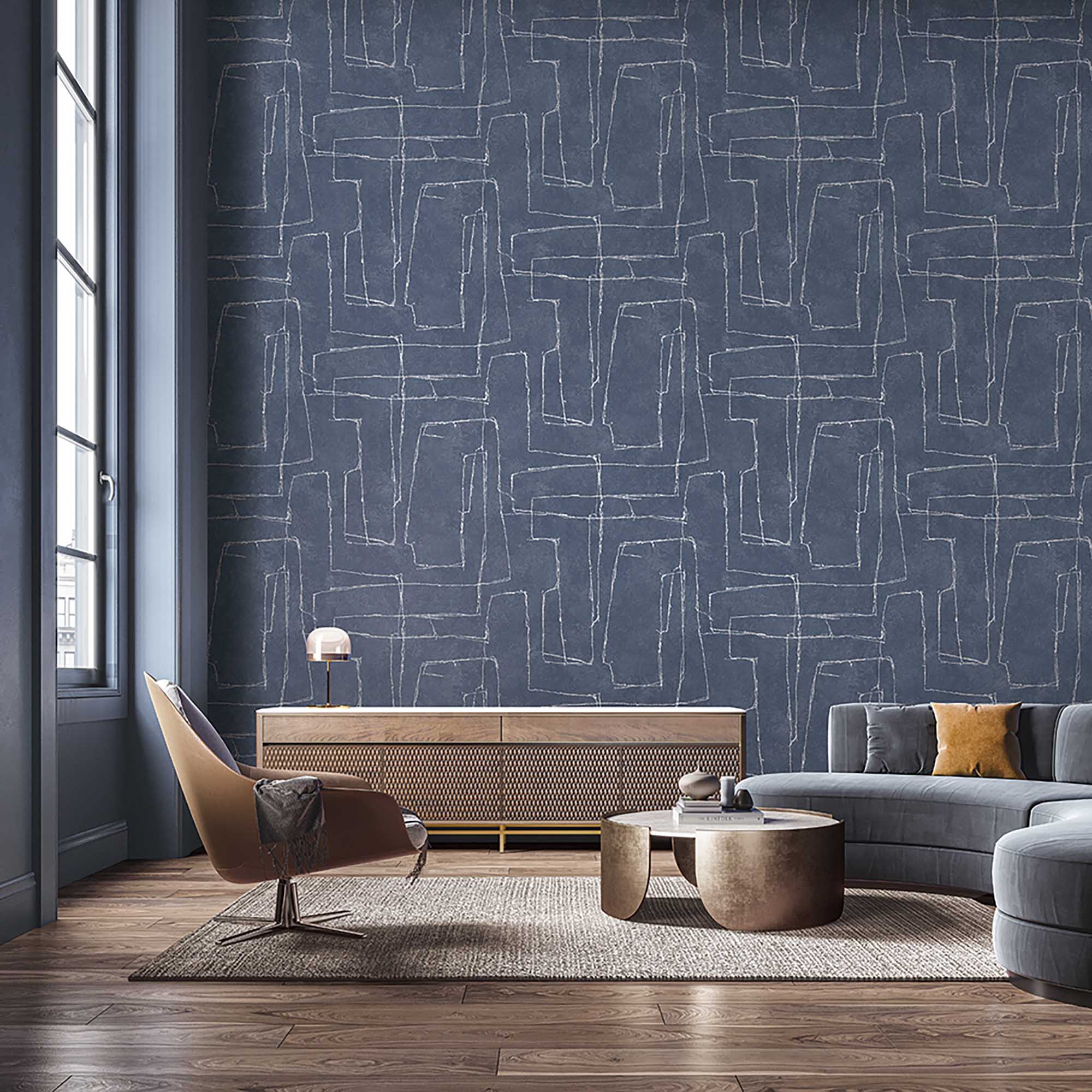 Textured Wallpaper Abstract in Blue|Silver