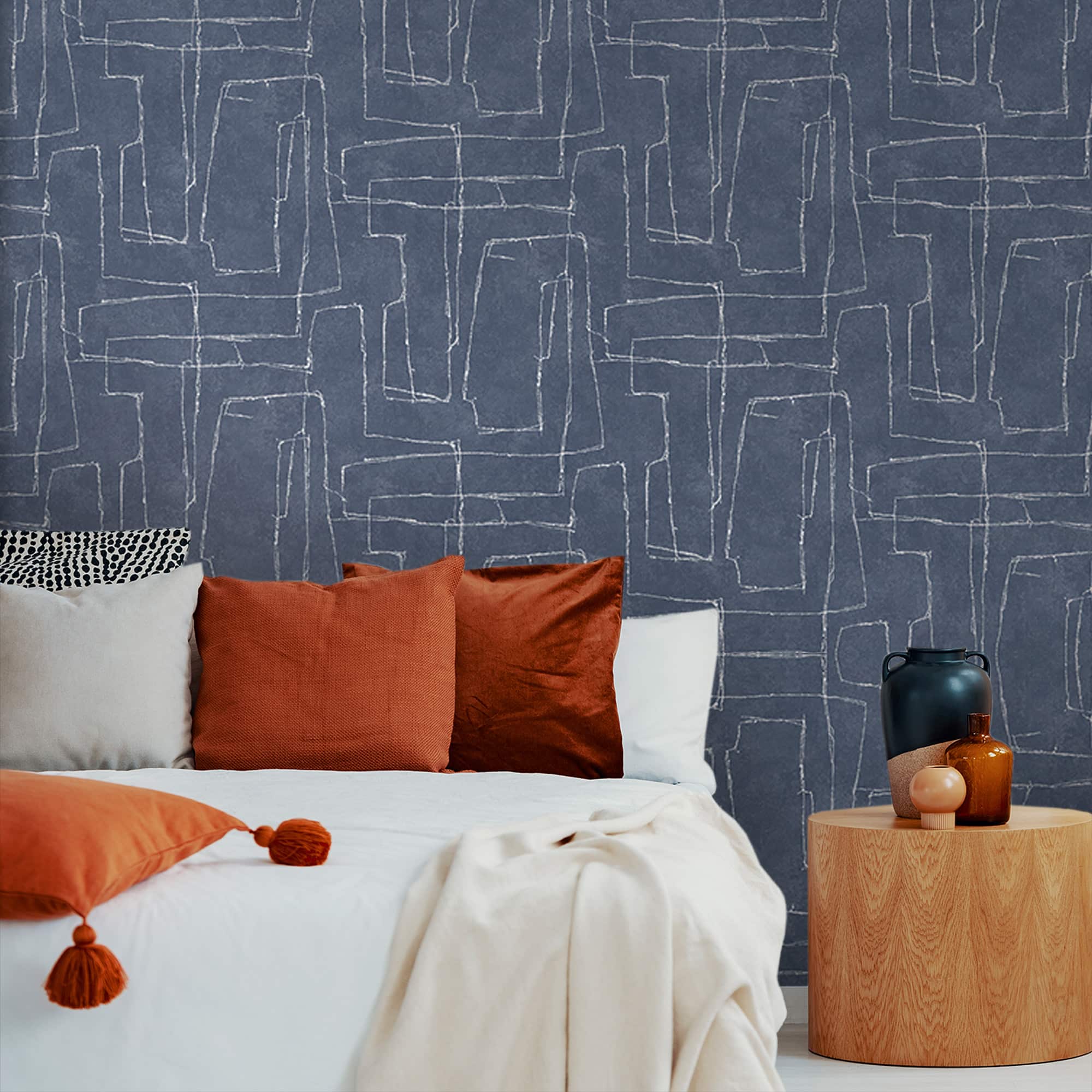 Textured Wallpaper Abstract in Blue|Silver