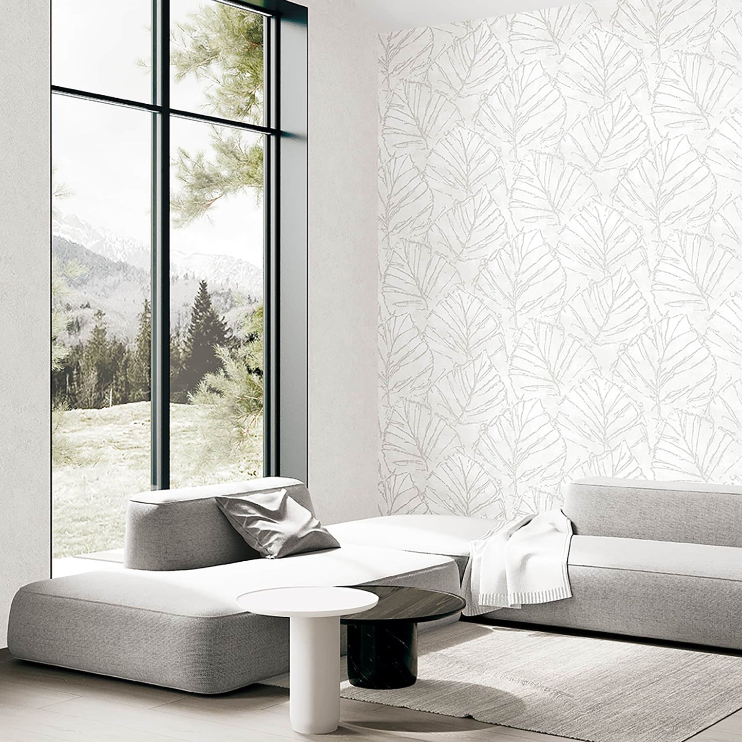 Textured Wallpaper Floral in Light Grey