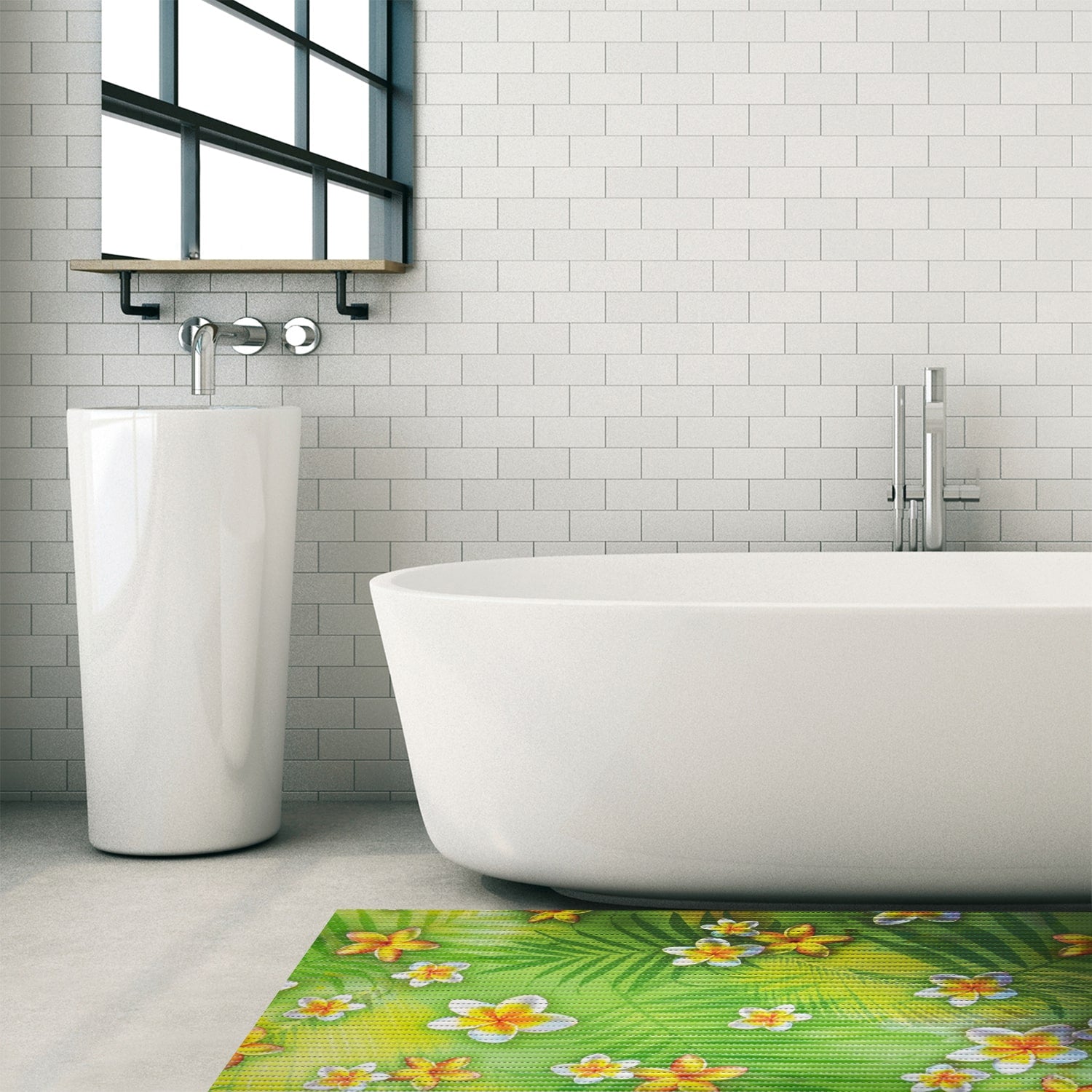 Floral Bathroom Mat - 39" x 26" Green Waterproof Non-Slip Quick Dry Rug, Non-Absorbent Dirt Resistant Perfect for Kitchen, Bathroom and Restroom