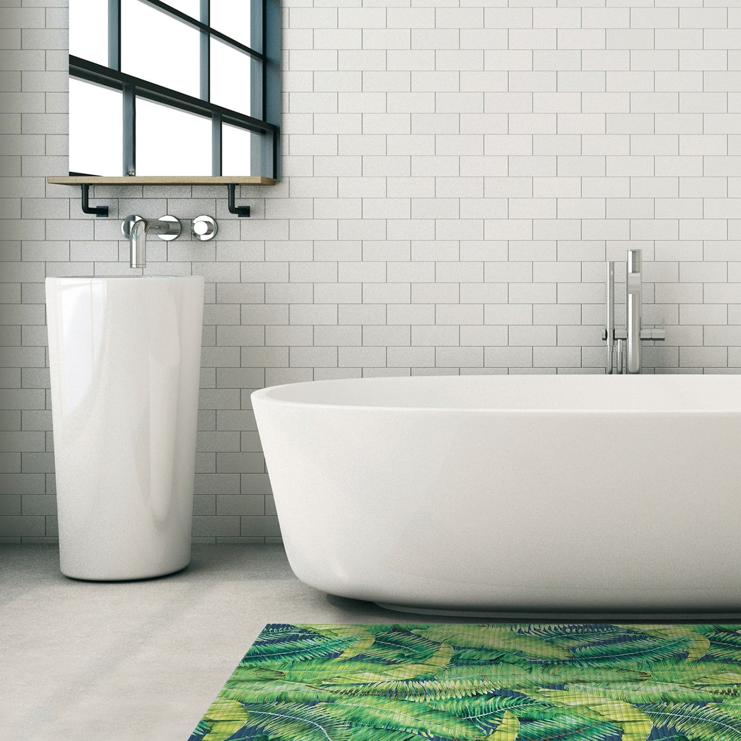 Leaf Bathroom Mat - 39" x 26" Green Waterproof Non-Slip Quick Dry Rug, Non-Absorbent Dirt Resistant Perfect for Kitchen, Bathroom and Restroom