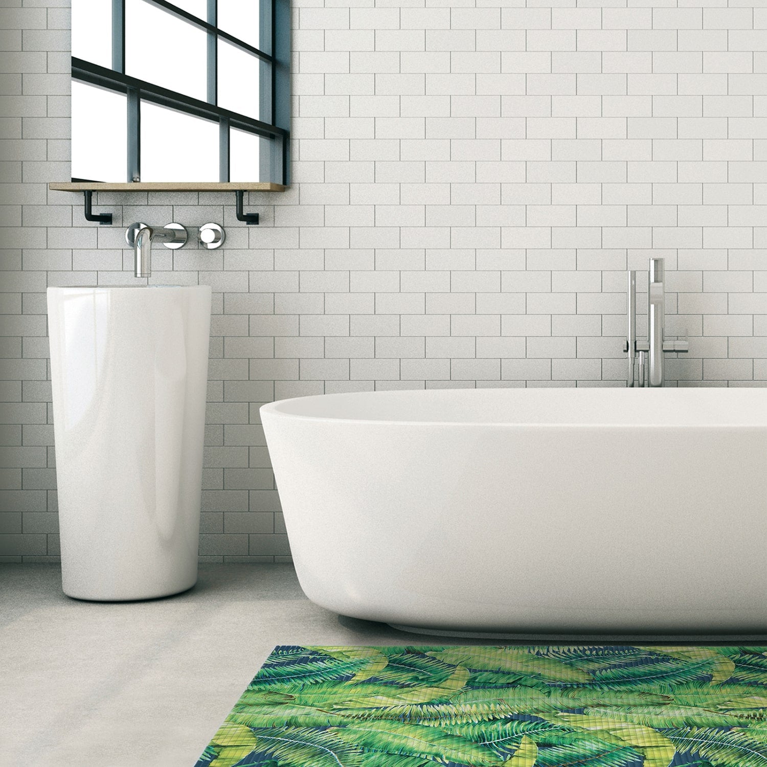 Leaf Bathroom Mat - 39" x 26" Green Waterproof Non-Slip Quick Dry Rug, Non-Absorbent Dirt Resistant Perfect for Kitchen, Bathroom and Restroom