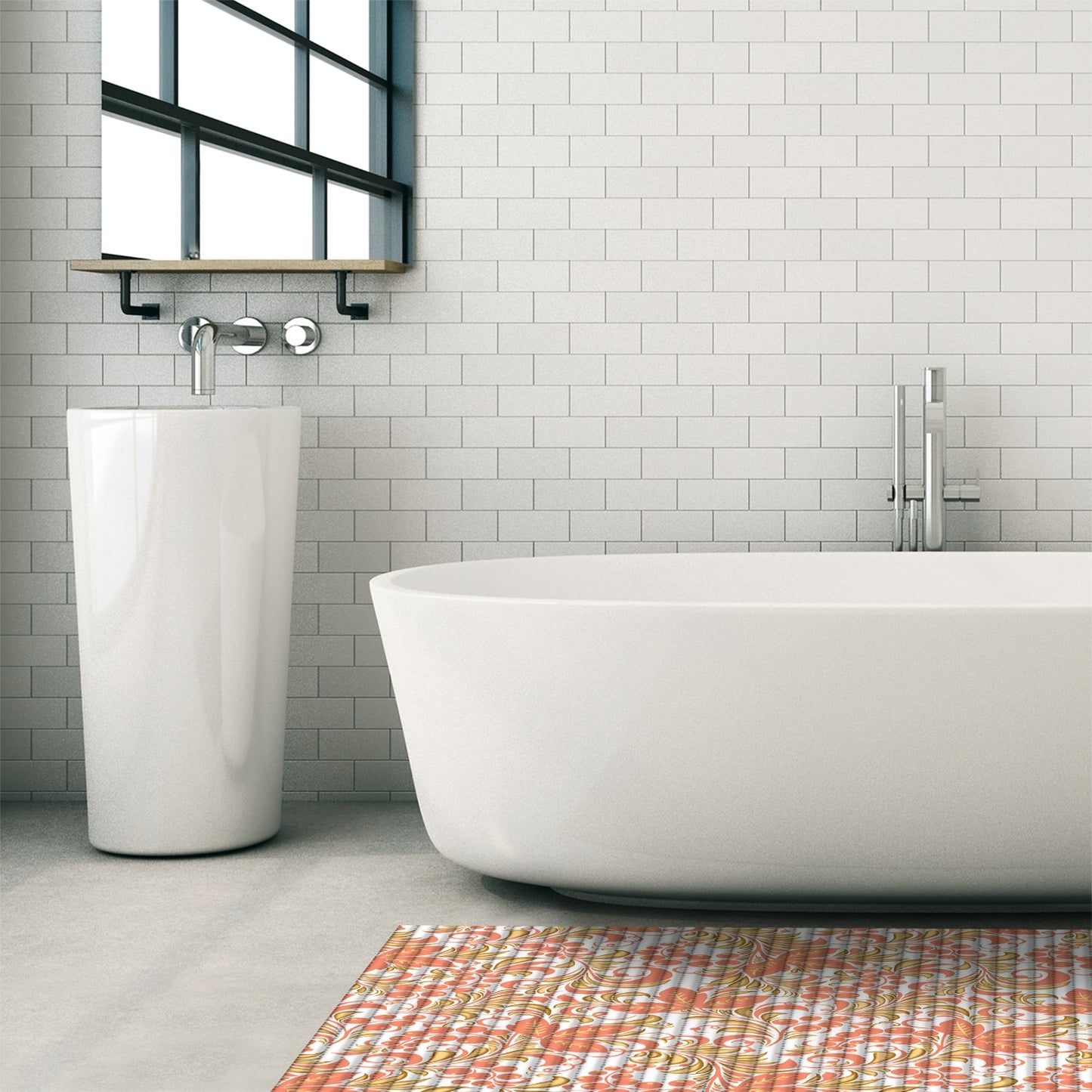 Leaf Bathroom Mat - 39" x 26" Beige Waterproof Non-Slip Quick Dry Rug, Non-Absorbent Dirt Resistant Perfect for Kitchen, Bathroom and Restroom