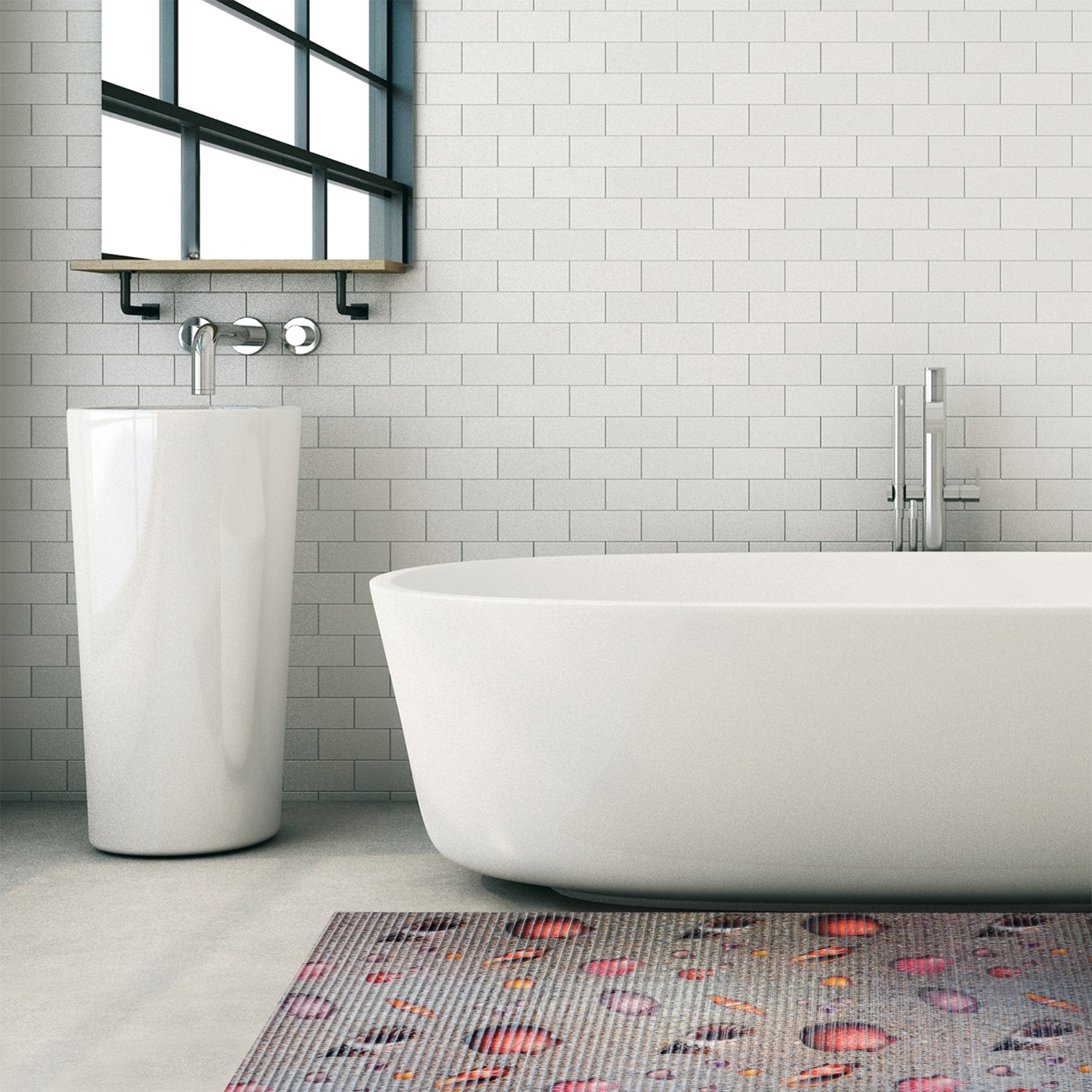 Sea Shell Bathroom Mat - 39" x 26" Beige Waterproof Non-Slip Quick Dry Rug, Non-Absorbent Dirt Resistant Perfect for Kitchen, Bathroom and Restroom