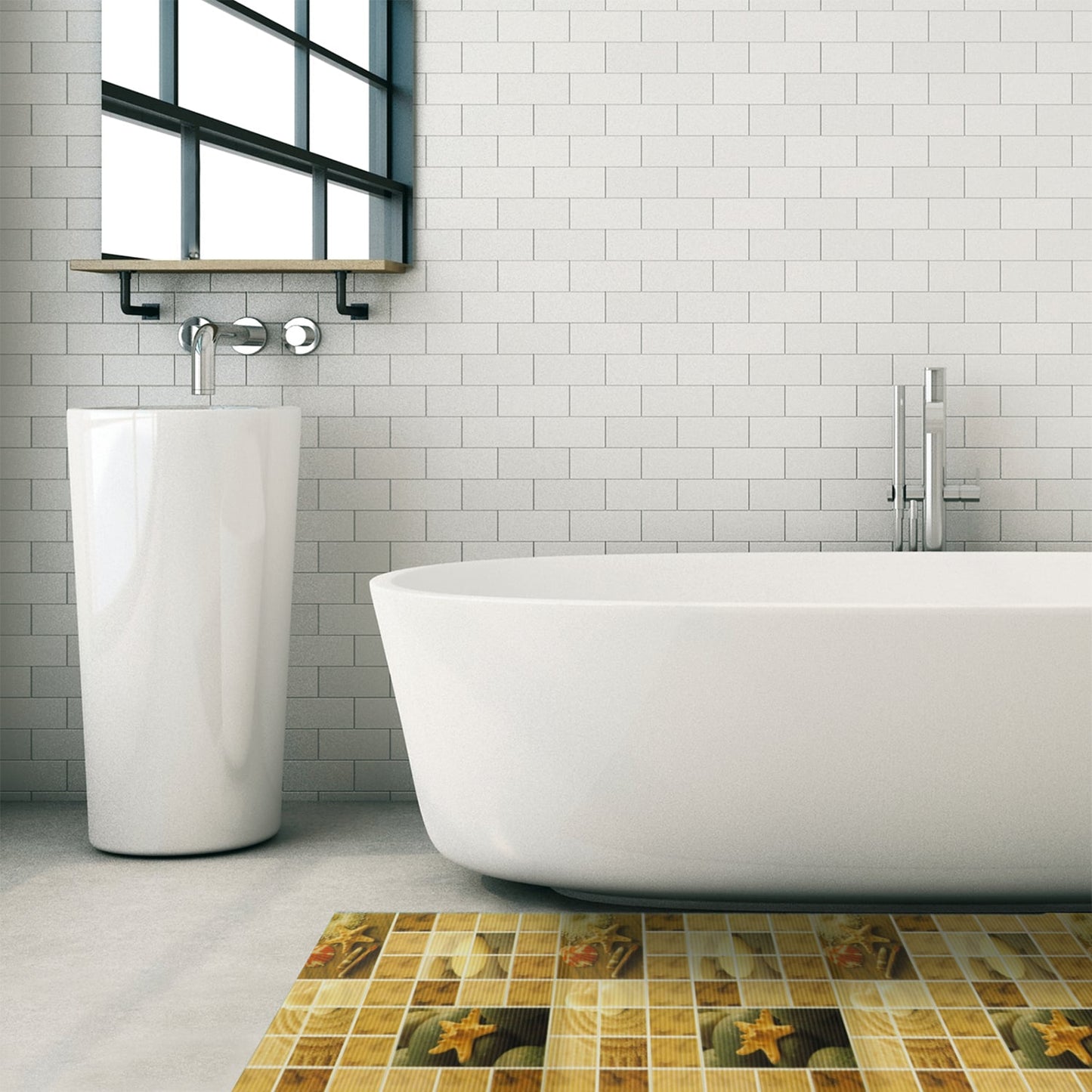 Sea Shell Bathroom Mat - 39" x 26" Beige Waterproof Non-Slip Quick Dry Rug, Non-Absorbent Dirt Resistant Perfect for Kitchen, Bathroom and Restroom