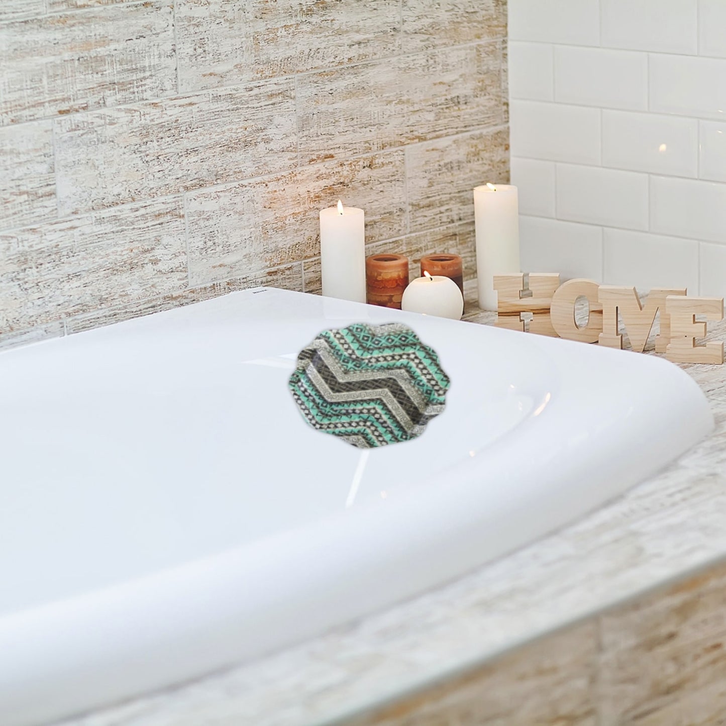 Bath Pillow with Suction Cups - 13" x 13", Geometric Blue Waterproof Non-Slip Quick Dry Dirt Resistant Bath Cushion for Neck support, Comfortable and Soft Spa Pillow