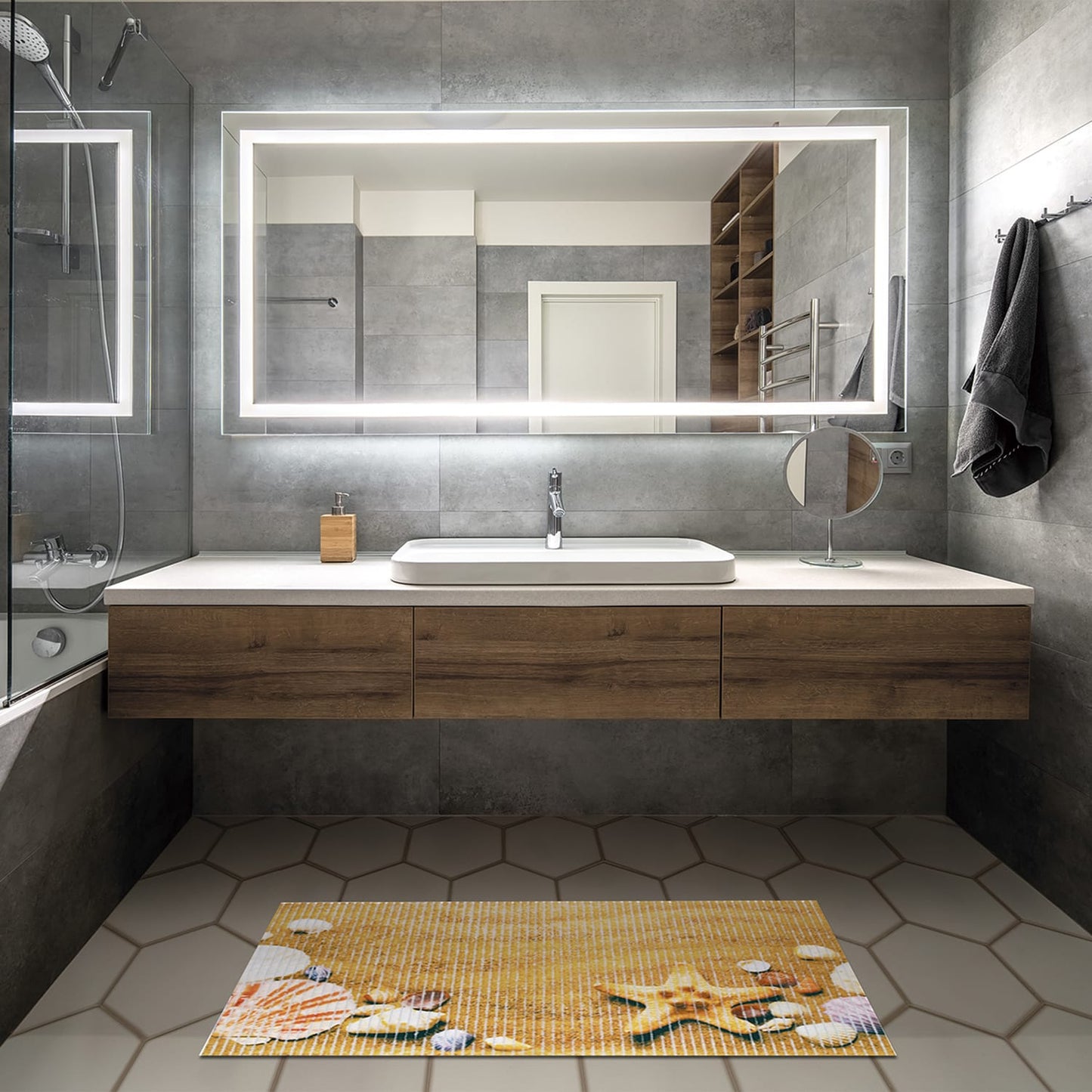 Beach Bathroom Mat - 26" x 19" Beige Waterproof Non-Slip Quick Dry Rug, Non-Absorbent Dirt Resistant Perfect for Kitchen, Bathroom, Shower, Restroomand Bathtub