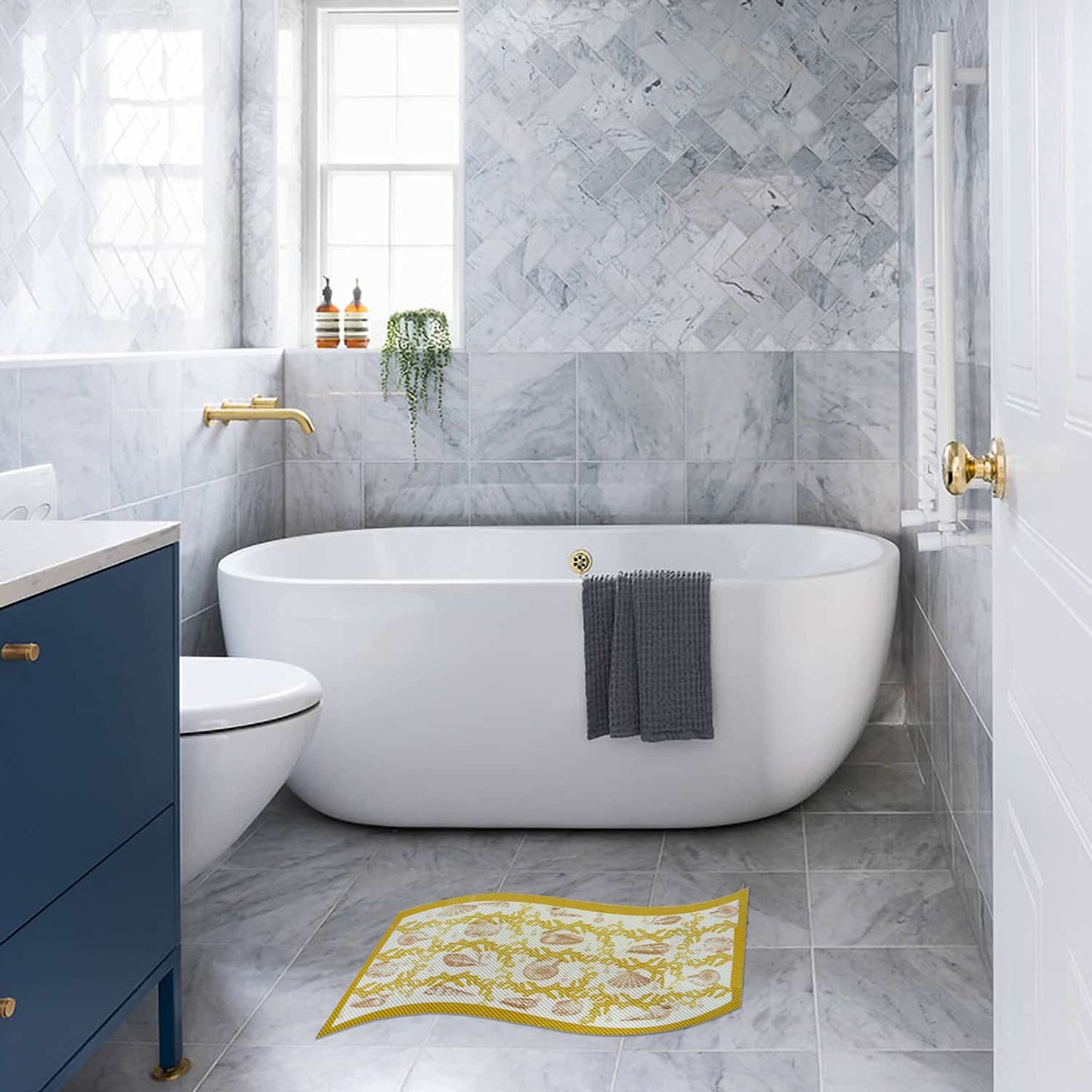 Corals Bathroom Mat - 26" x 20" Gold Waterproof Non-Slip Quick Dry Rug, Non-Absorbent Dirt Resistant Perfect for Kitchen, Bathroom and Restroom