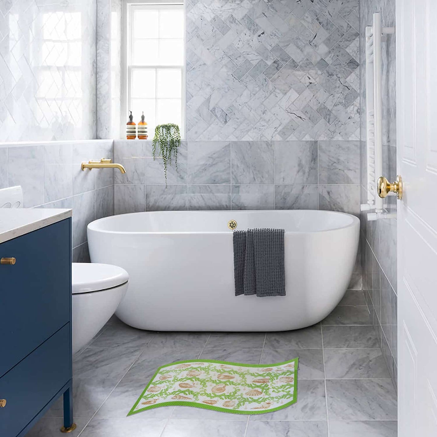 Corals Bathroom Mat - 26" x 20" Green Waterproof Non-Slip Quick Dry Rug, Non-Absorbent Dirt Resistant Perfect for Kitchen, Bathroom and Restroom