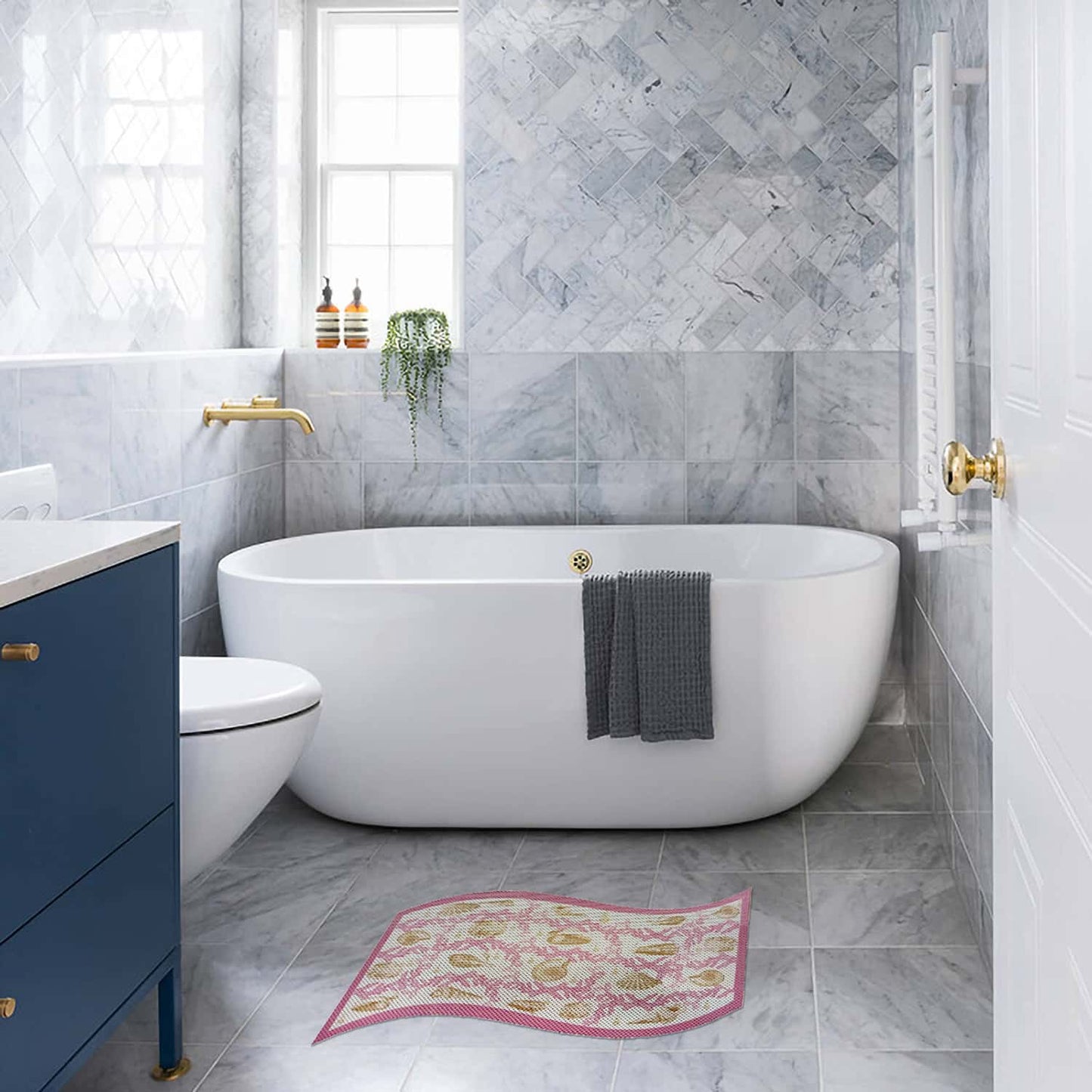 Corals Bathroom Mat - 26" x 20" Pink Waterproof Non-Slip Quick Dry Rug, Non-Absorbent Dirt Resistant Perfect for Kitchen, Bathroom and Restroom