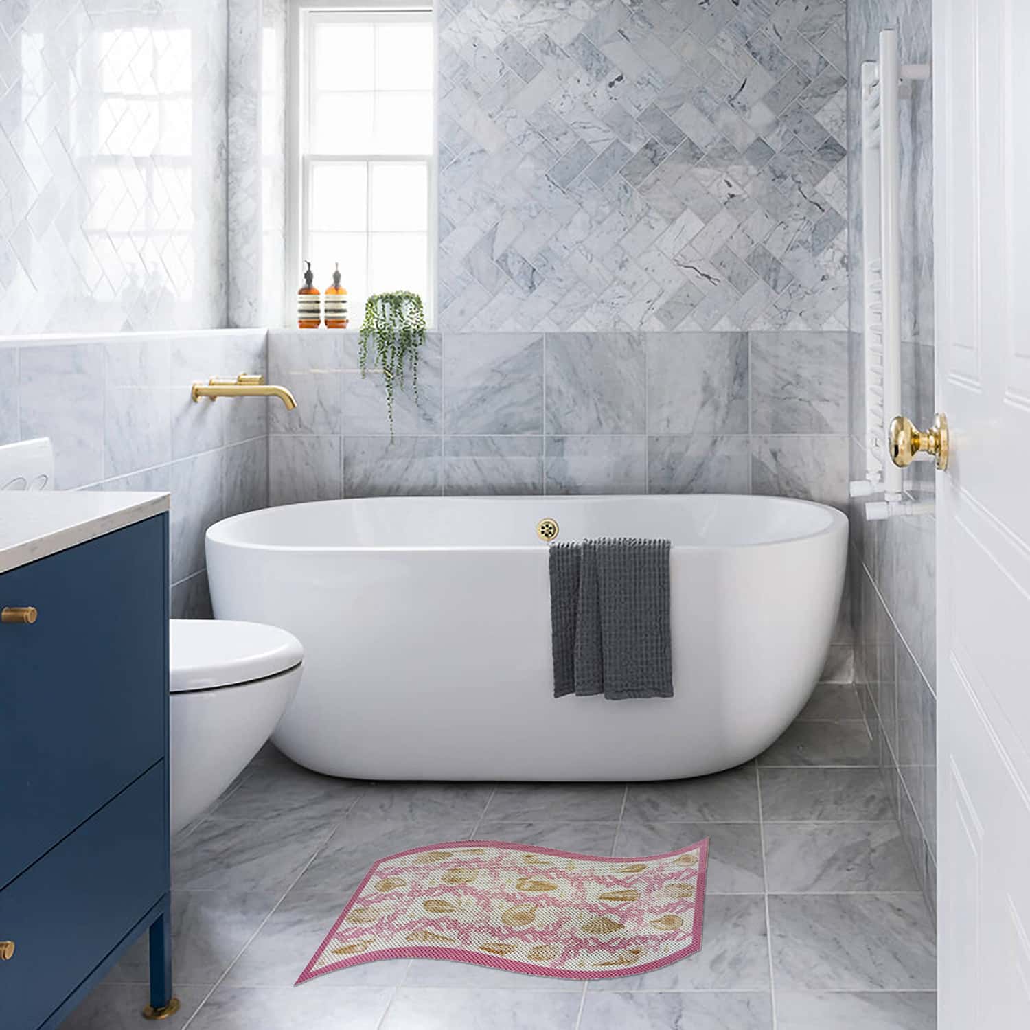 Corals Bathroom Mat - 26" x 20" Pink Waterproof Non-Slip Quick Dry Rug, Non-Absorbent Dirt Resistant Perfect for Kitchen, Bathroom and Restroom