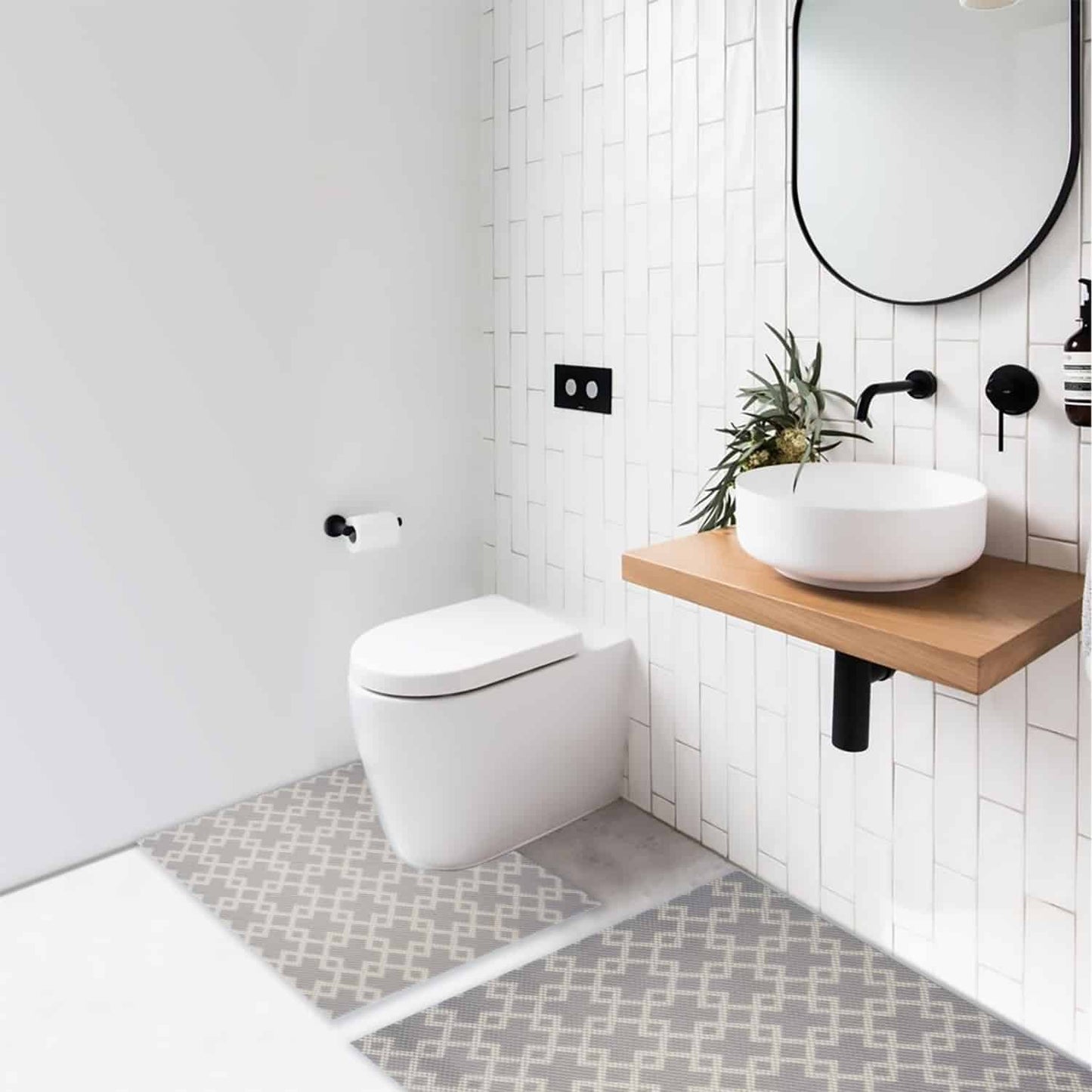 Geometric Bathroom Mat Set (2 pcs) - 33" x 20" and 20.5" x 19.7" Waterproof Non-Slip Quick Dry Rug, Non-Absorbent Dirt Resistant Perfect for Bathroom and Restroom