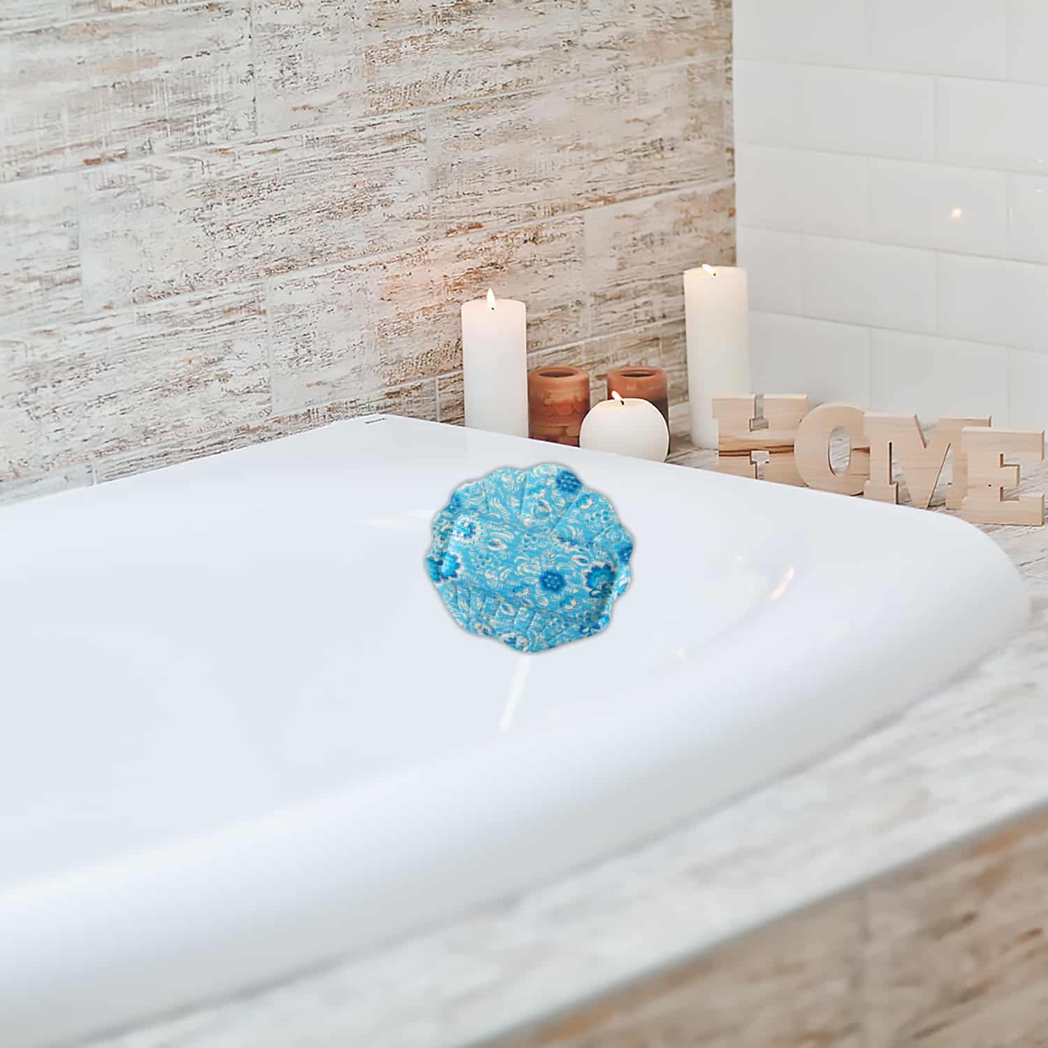 Bath Pillow with Suction Cups - 13" x 13", Traditional Light Blue Waterproof Non-Slip Quick Dry Dirt Resistant Bath Cushion for Neck support, Comfortable and Soft Spa Pillow