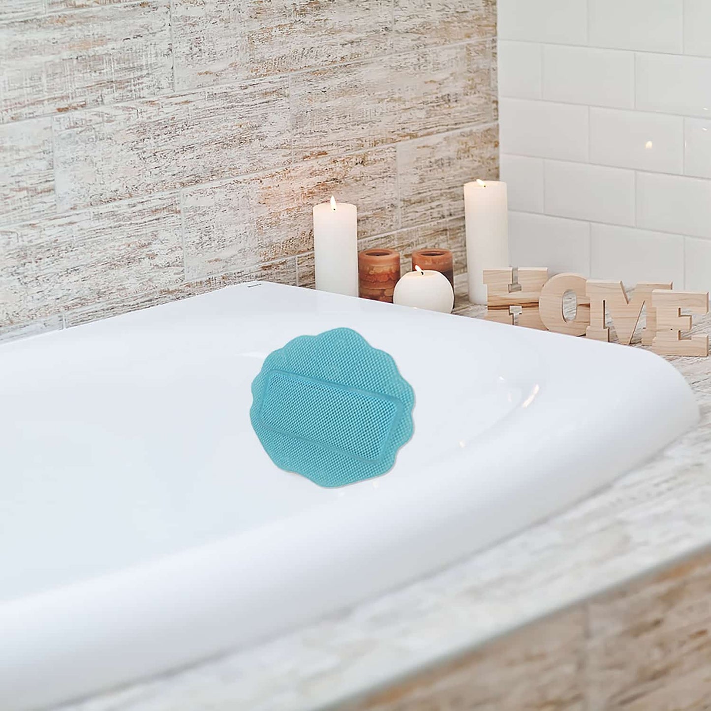 Bath Pillow with Suction Cups - 13" x 13", Classic Light Blue Waterproof Non-Slip Quick Dry Dirt Resistant Bath Cushion for Neck support, Comfortable and Soft Spa Pillow