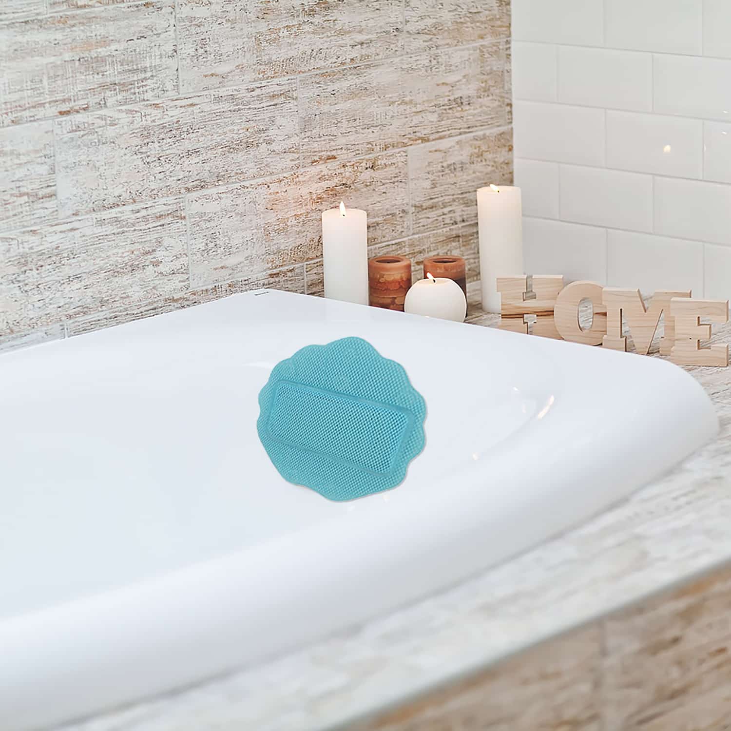 Bath Pillow with Suction Cups - 13" x 13", Classic Light Blue Waterproof Non-Slip Quick Dry Dirt Resistant Bath Cushion for Neck support, Comfortable and Soft Spa Pillow