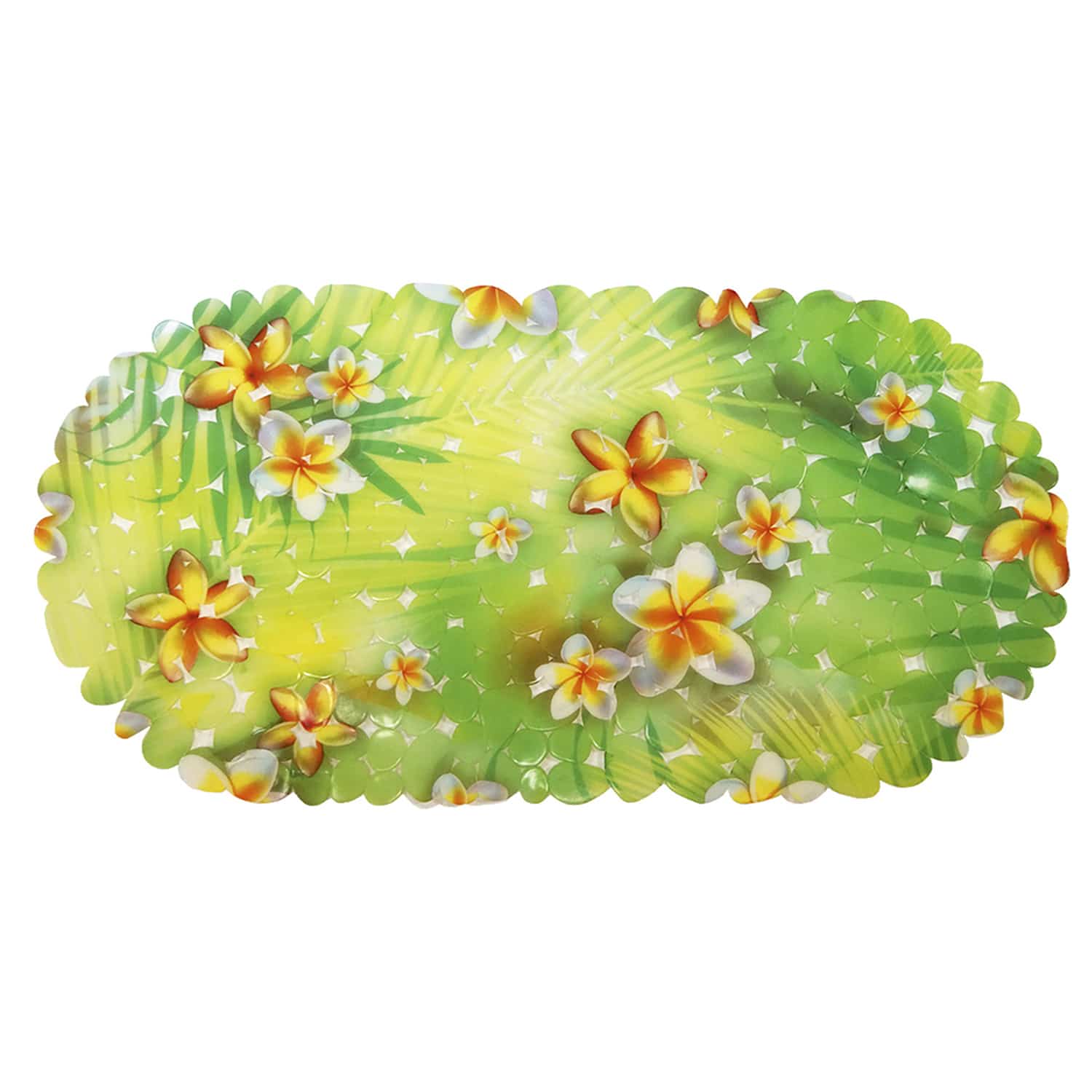 Floral Bathtub and Shower Mat - 27" x 14" Green Waterproof Non-Slip Quick Dry Rug, Non-Absorbent Dirt Resistant Perfect for Bathroom, Shower, Restroom and Bathtub